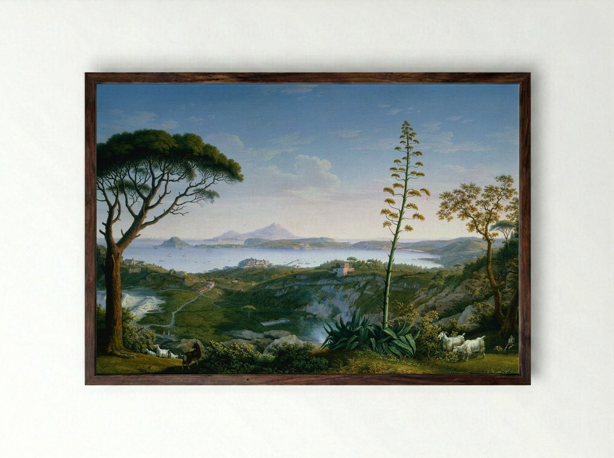 View of the Gulf of Pozzuoli from Solfatara - Philipp Hackert - Framed Print Dark Wood