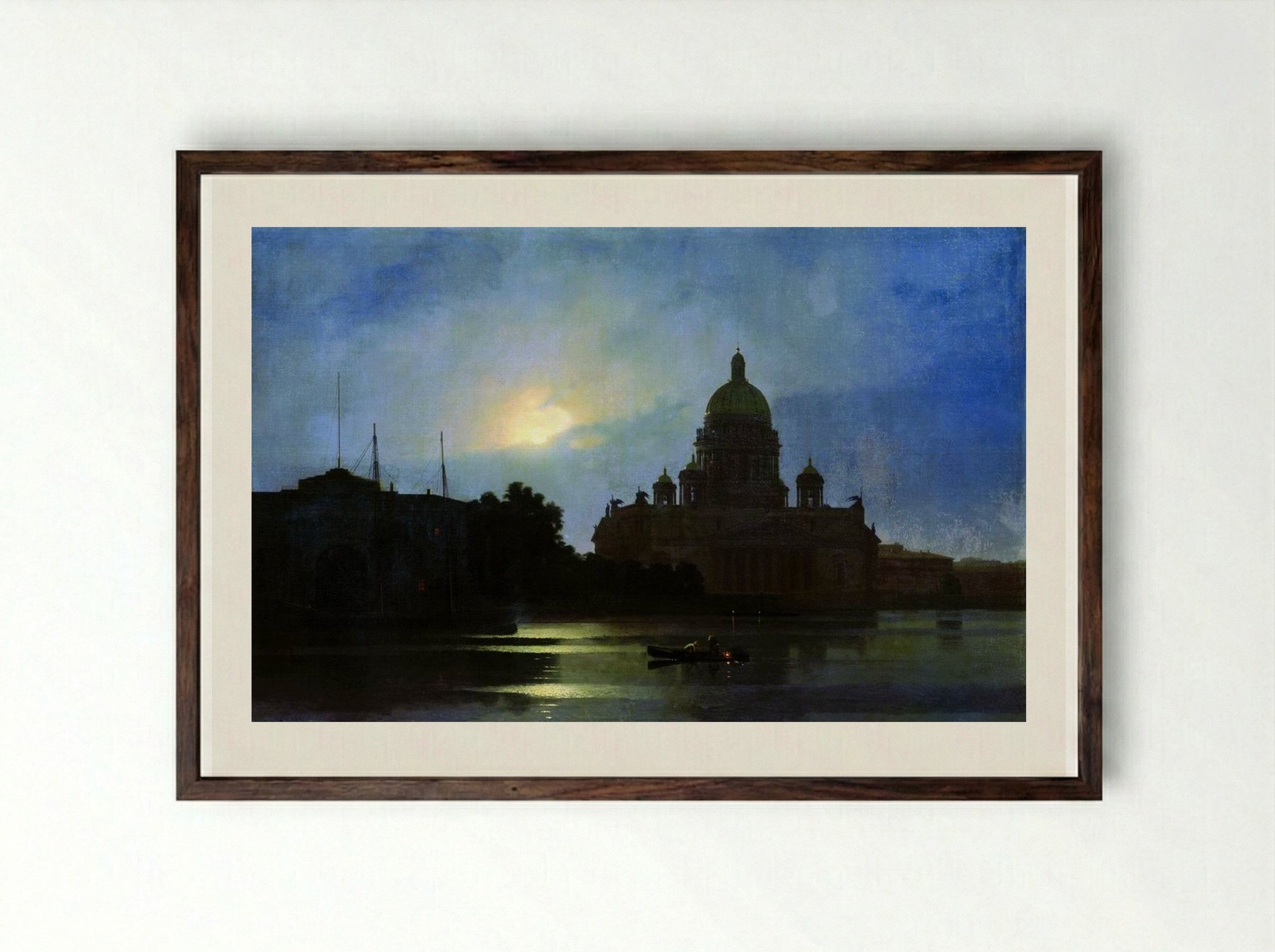 View of the Isaac Cathedral at Moonlight Night - Arkhip Kuindzhi - Framed Print Dark Wood