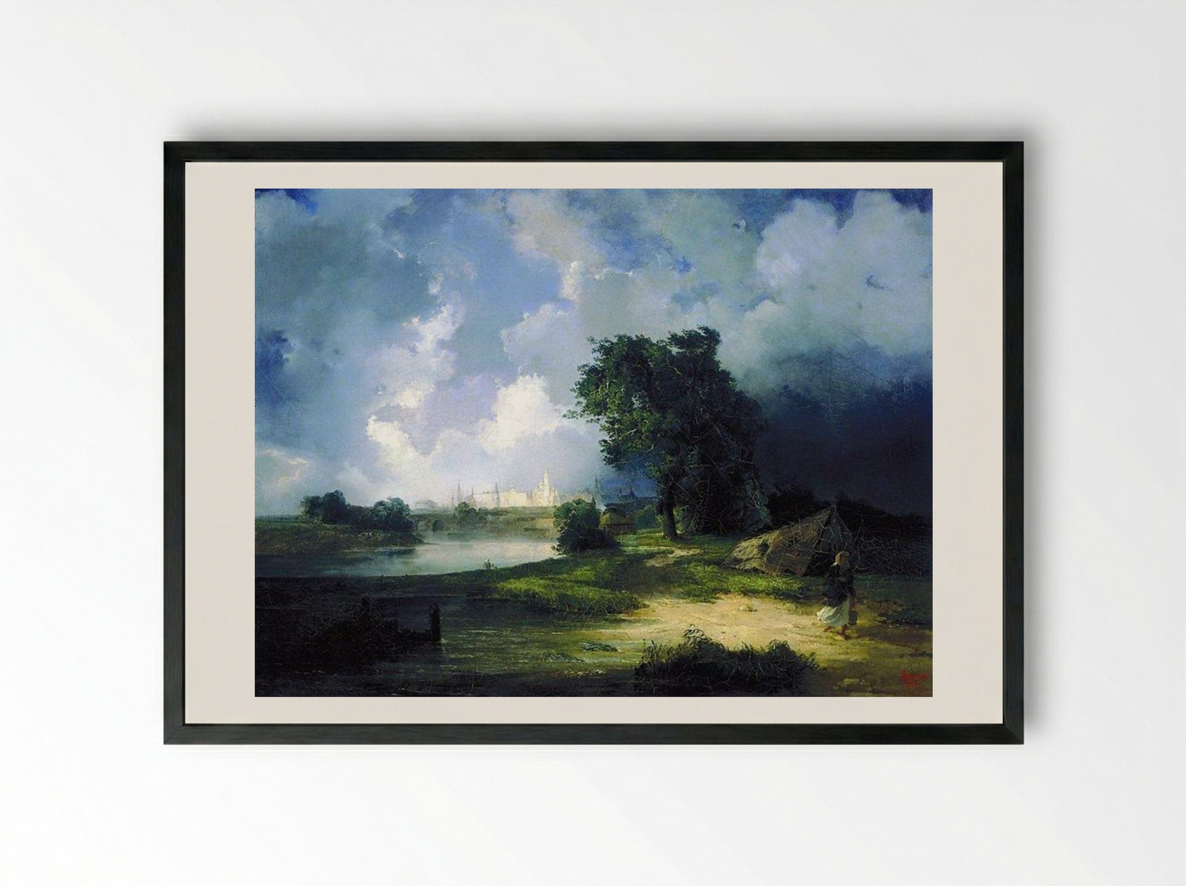 View of the Kremlin from the Krimsky Bridge in Inclement Weather - Aleksey Savrasov - Framed Print Black
