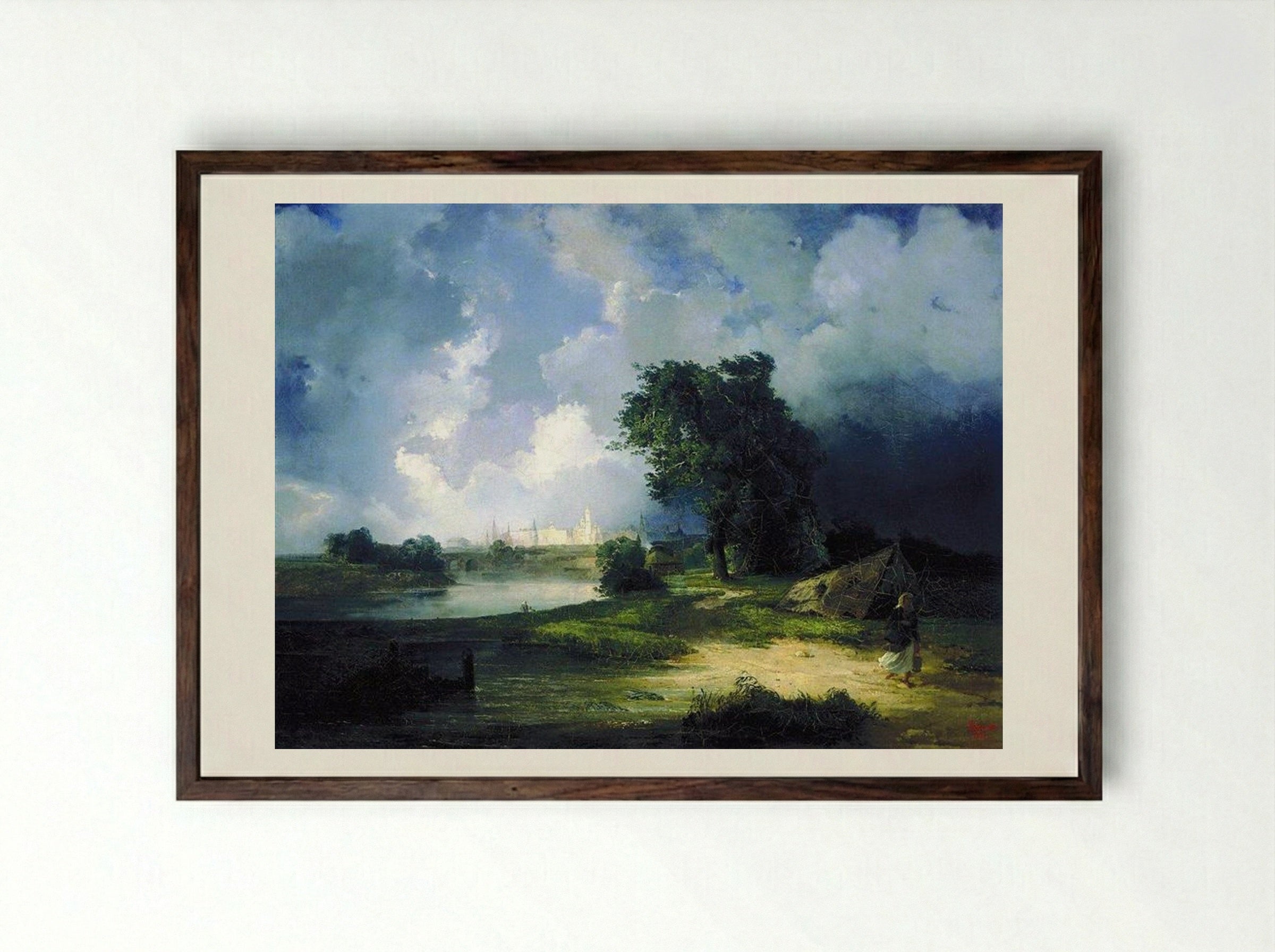View of the Kremlin from the Krimsky Bridge in Inclement Weather - Aleksey Savrasov - Framed Print Dark Wood