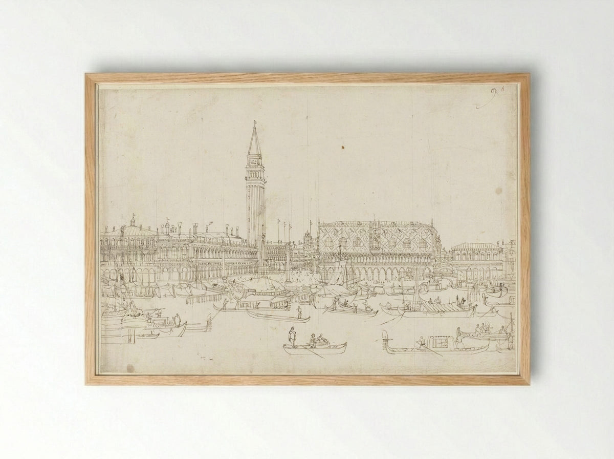 View of the Library, Campanile and Doge's Palace, Venice - Bernardo Bellotto - Framed Print Wood