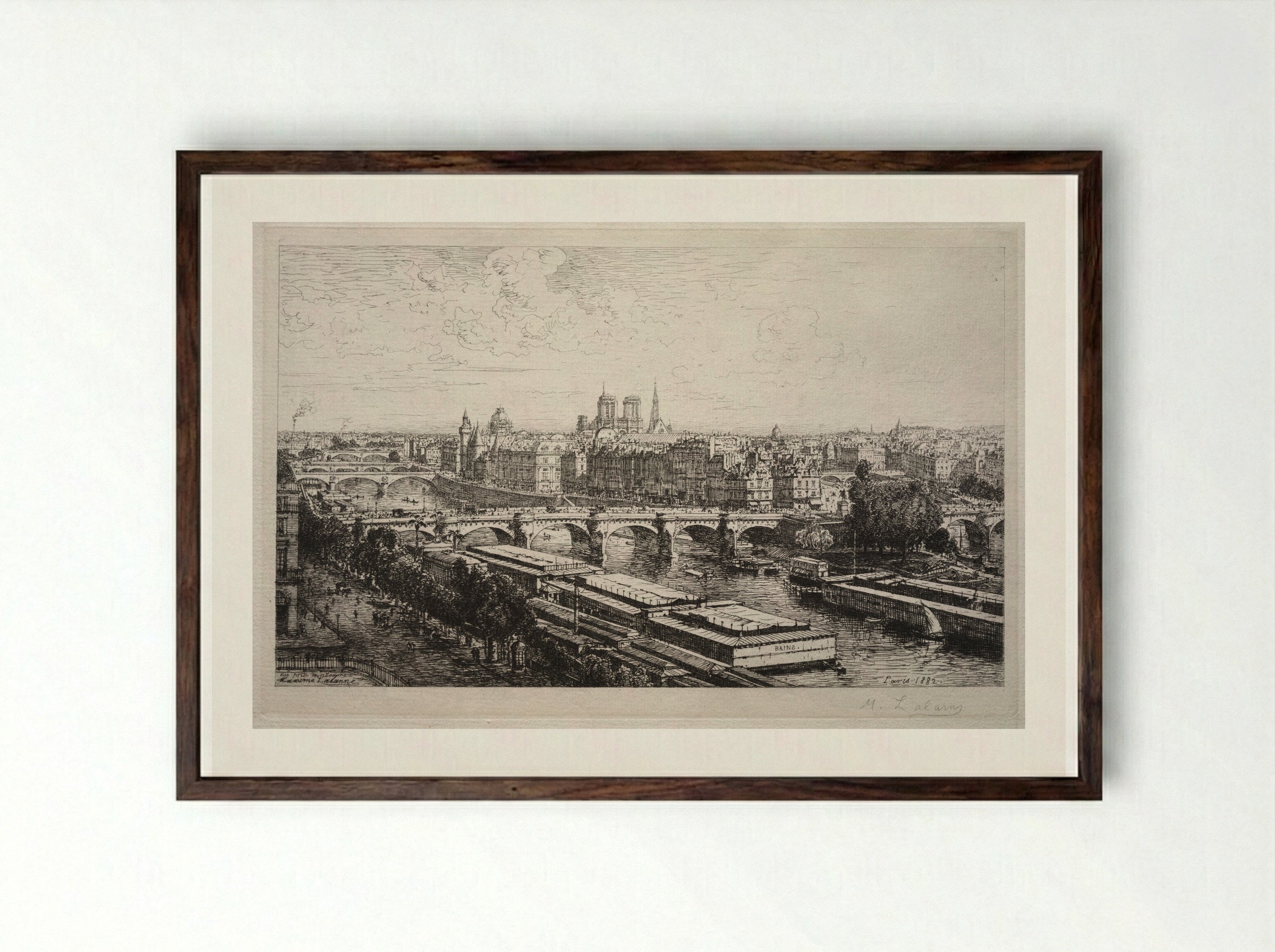 View of the Louvre - Maxime Lalanne - Framed Print Dark Wood