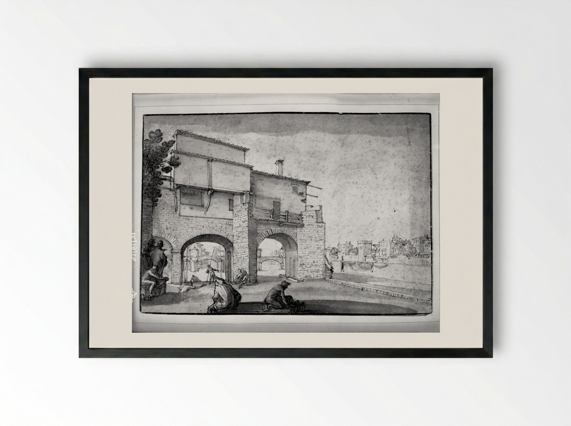 View of the Mill of the Vaga Loggia, Florence - Remigio Cantagallina - Framed Print Black
