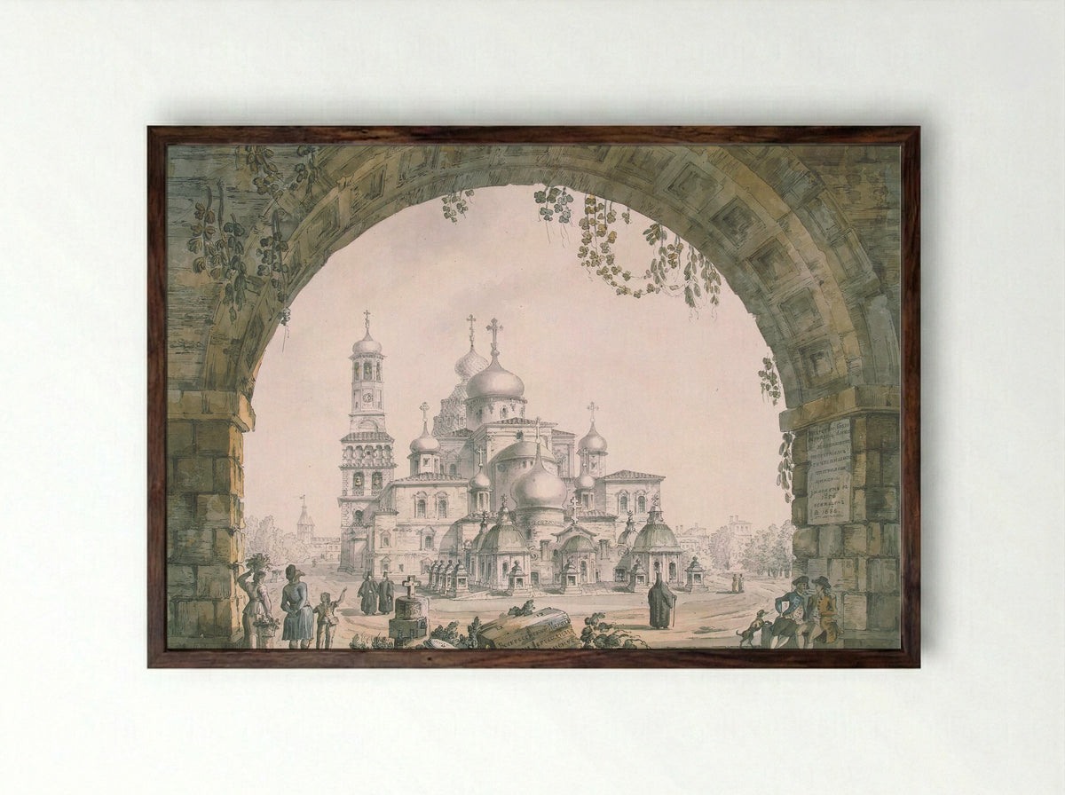 View of the New Jerusalem Monastery near Moscow - Giacomo Quarenghi - Framed Print Dark Wood