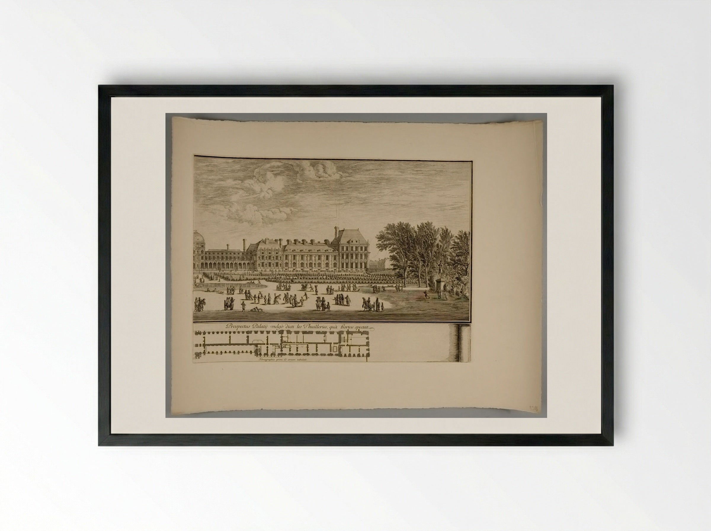 View of the Palace Commonly Called Tuilleries Seen from the Garden, with Plan - Israël Silvestre - Framed Print Black
