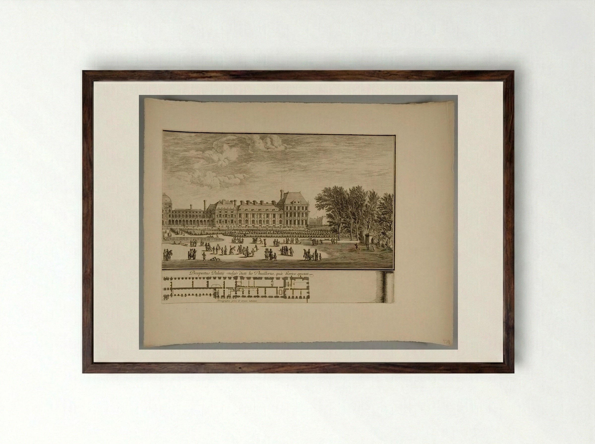 View of the Palace Commonly Called Tuilleries Seen from the Garden, with Plan - Israël Silvestre - Framed Print Dark Wood
