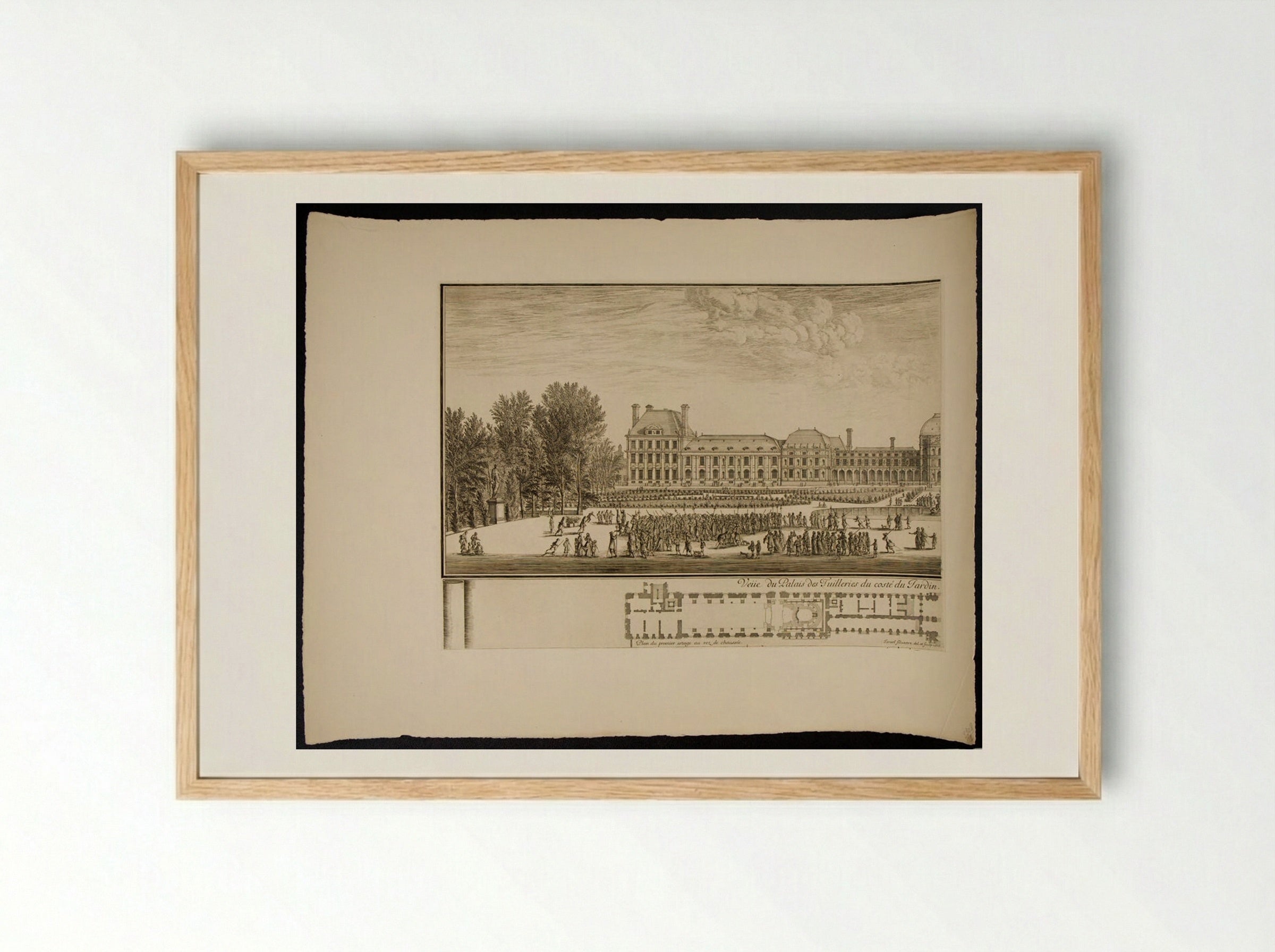 View of the Palace Commonly Called Tuilleries Seen from the Garden, with Plan - Israël Silvestre - Framed Print Wood