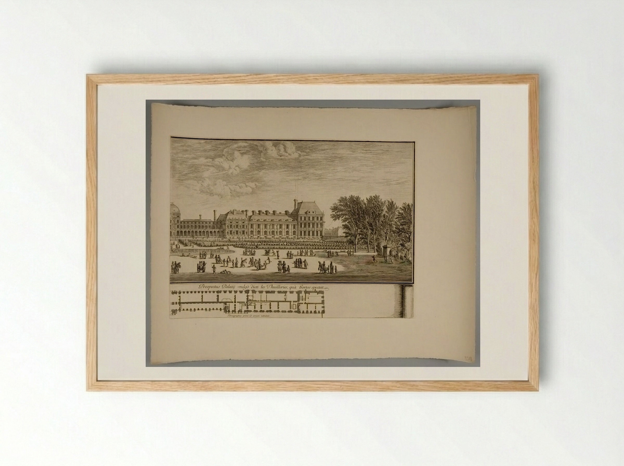 View of the Palace Commonly Called Tuilleries Seen from the Garden, with Plan - Israël Silvestre - Framed Print Wood