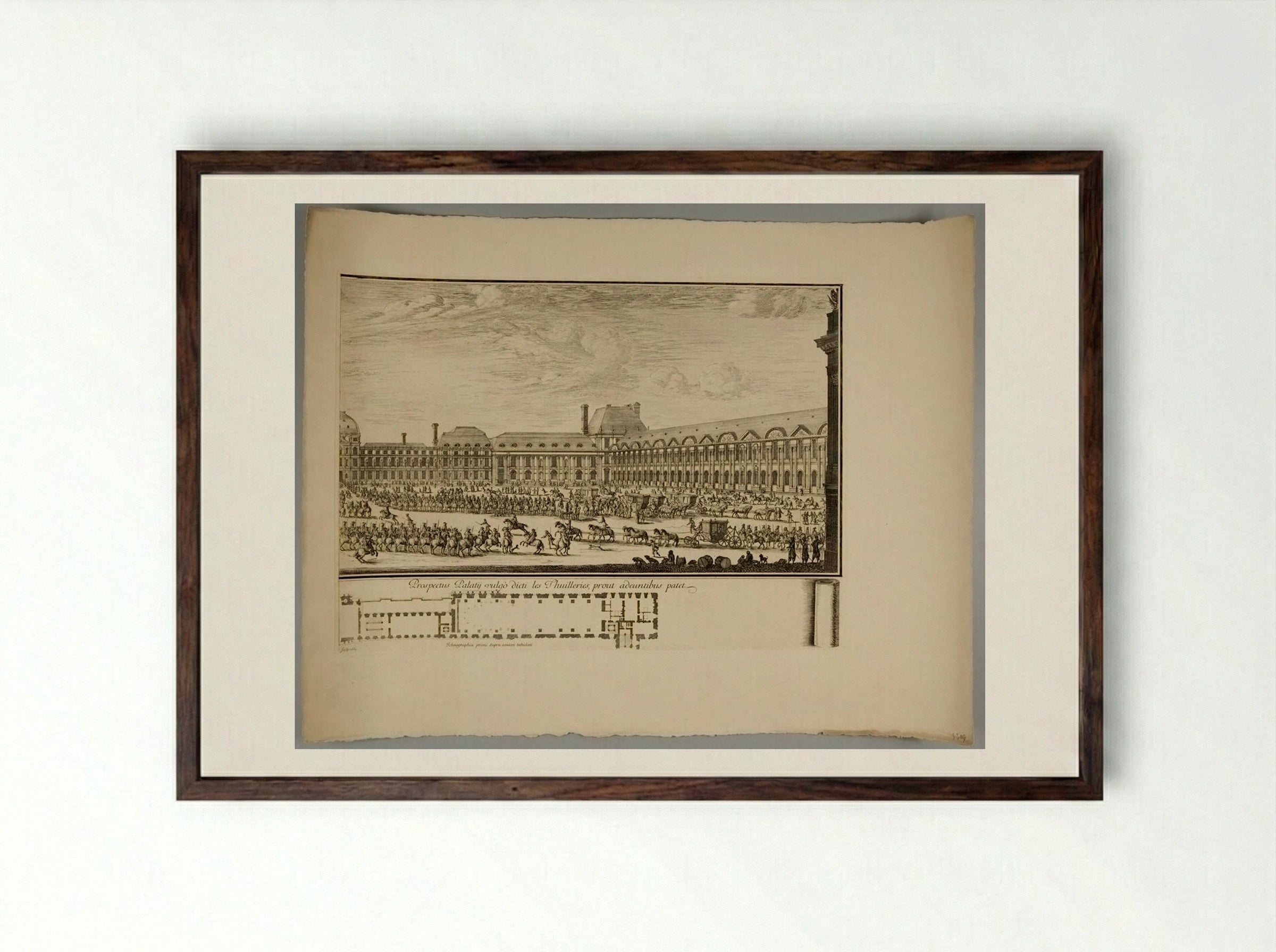 View of the Palace Commonly Called Tuilleries from the Side of the Entrance, with Plan - Israël Silvestre - Framed Print Dark Wood