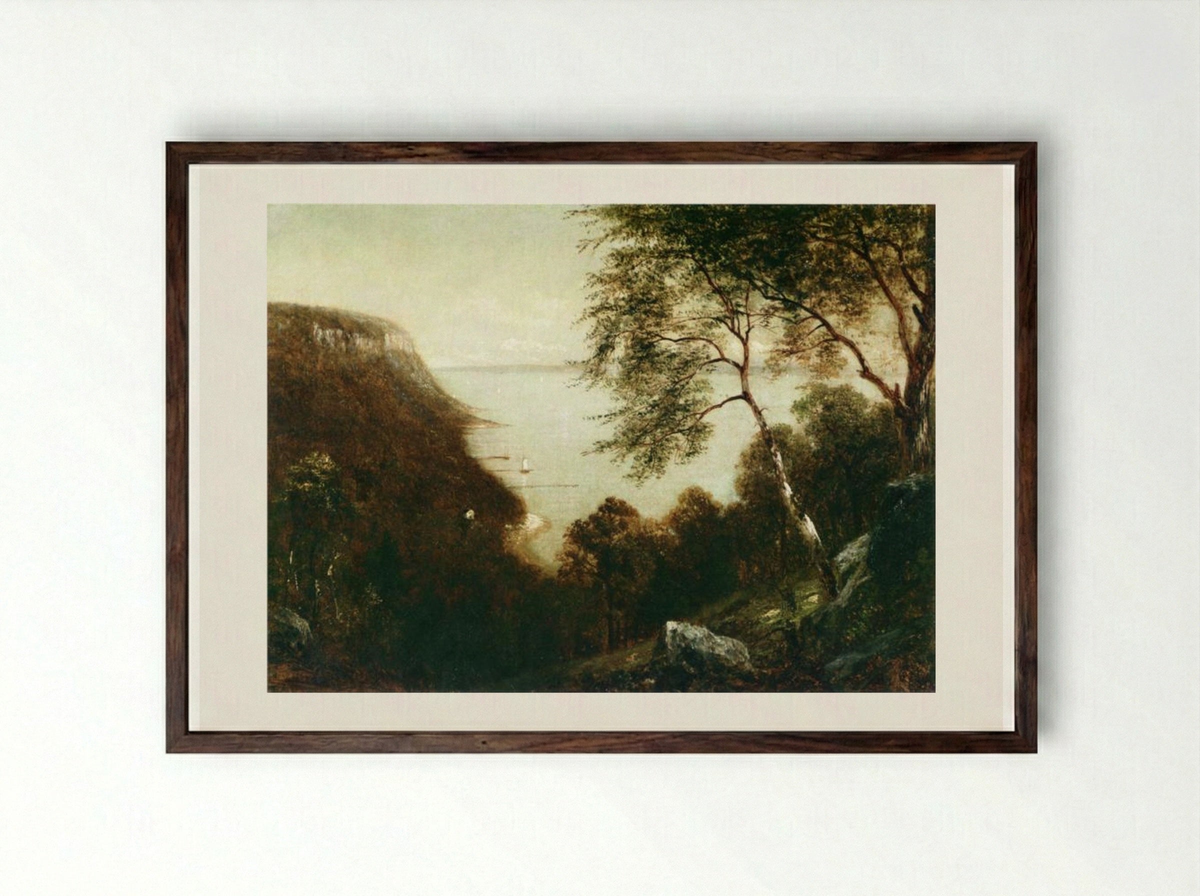 View of the Palisades, Hudson River - David Johnson - Framed Print Dark Wood