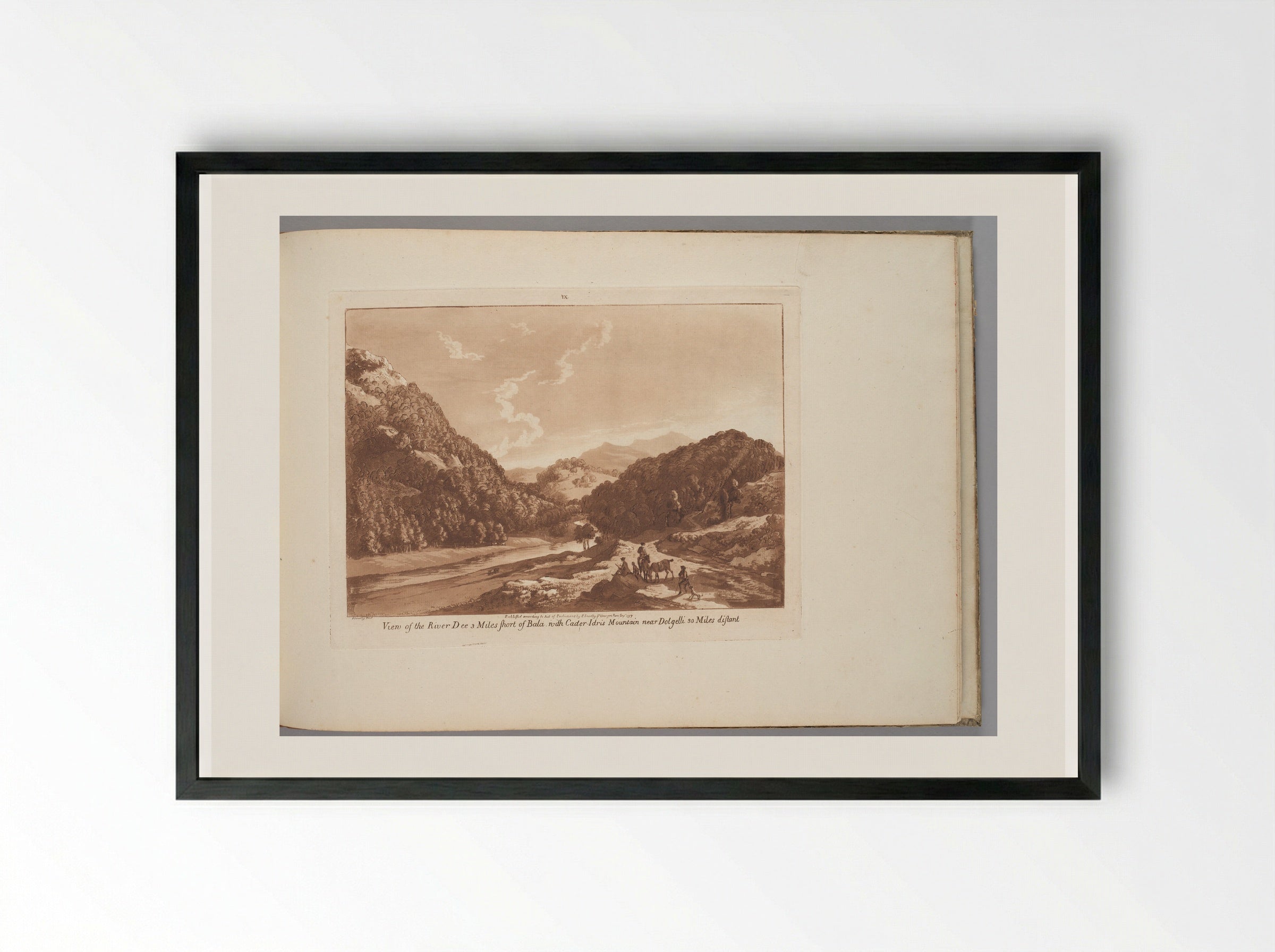 View of the River Dee 3 Miles Short of Bala, with Cader Idris Mountain near Dolgelli, 30 Miles - Paul Sandby - Framed Print Black