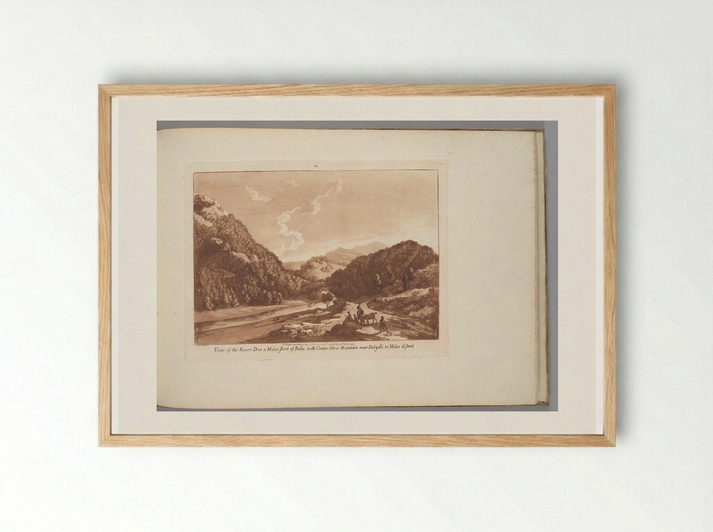 View of the River Dee 3 Miles Short of Bala, with Cader Idris Mountain near Dolgelli, 30 Miles - Paul Sandby - Framed Print Wood