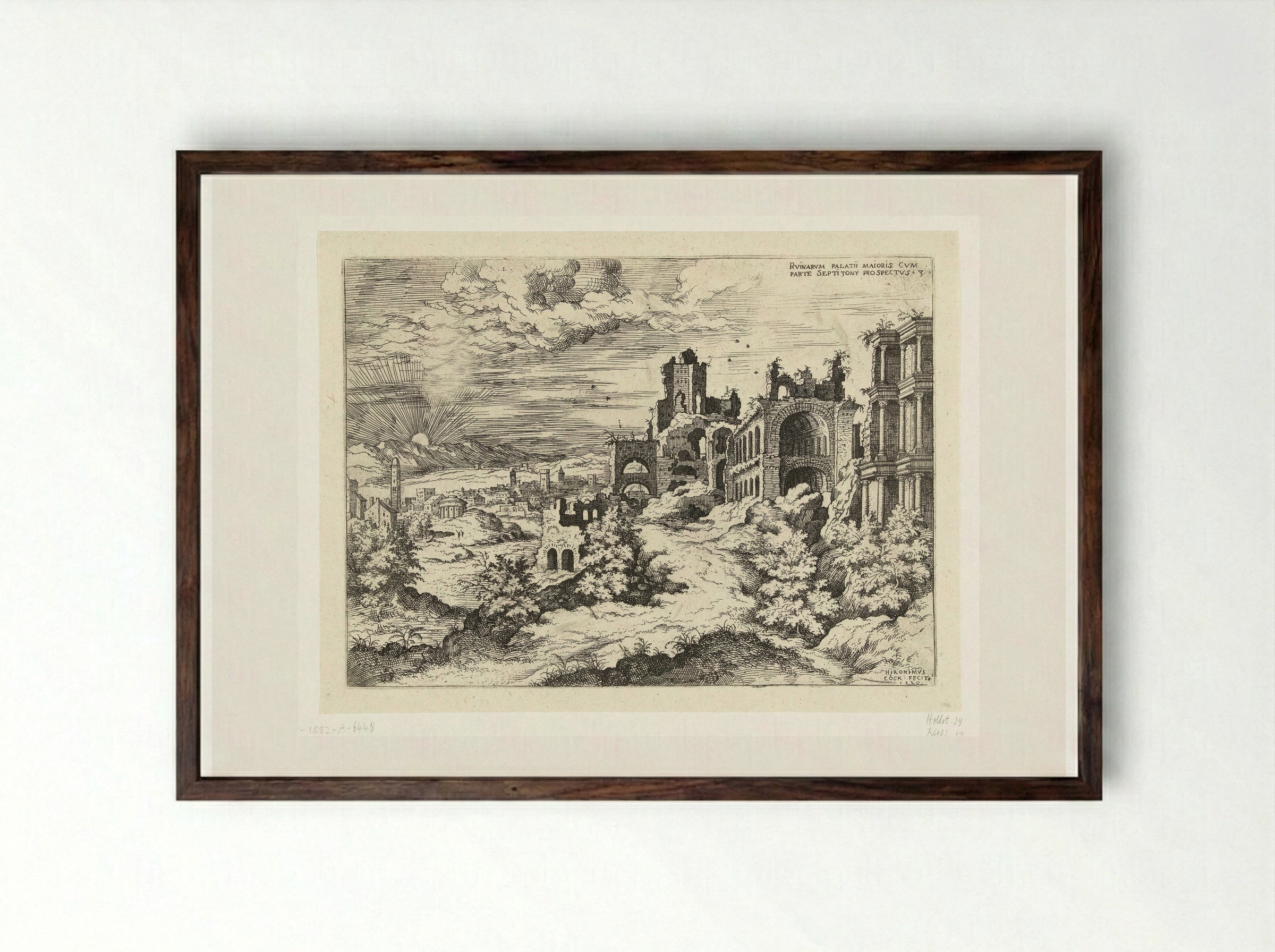 View of the Ruins of the Palatine Hill - Hieronymus Cock - Framed Print Dark Wood