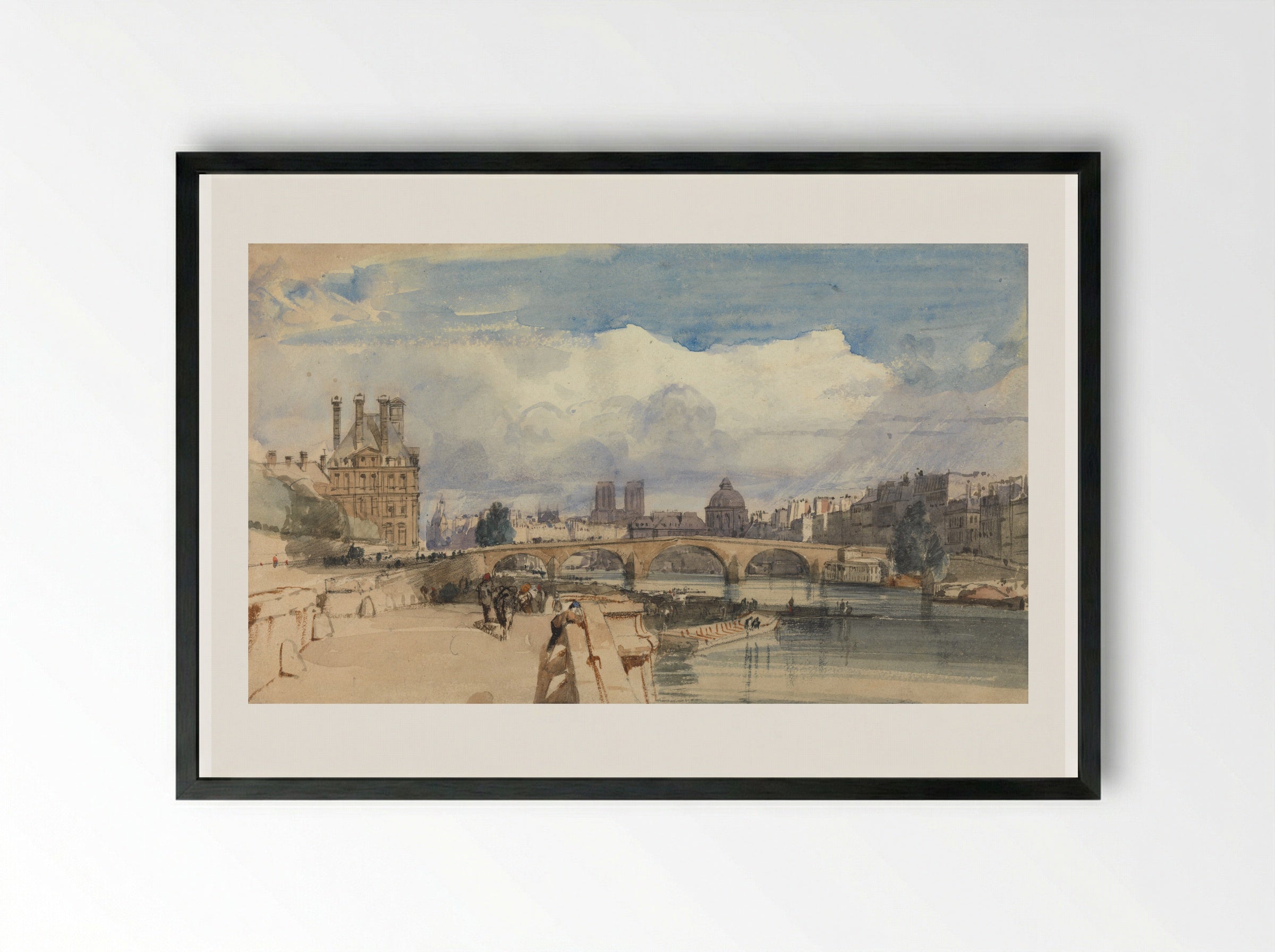 View of the Seine from the Pont des Arts - Thomas Shotter Boys - Framed Print Black