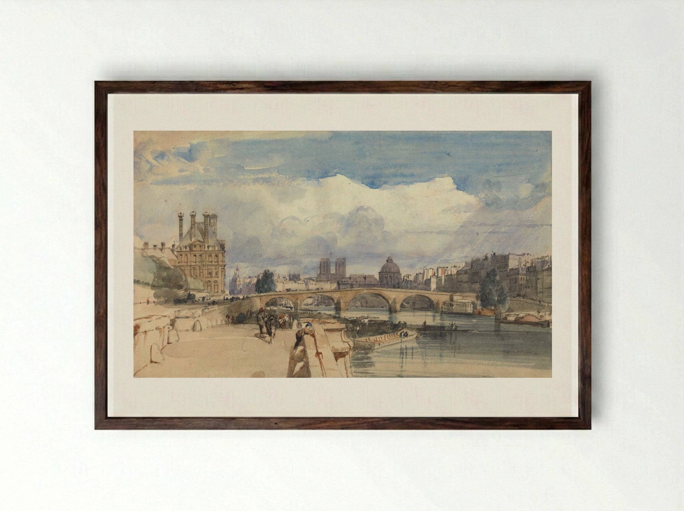 View of the Seine from the Pont des Arts - Thomas Shotter Boys - Framed Print Dark Wood