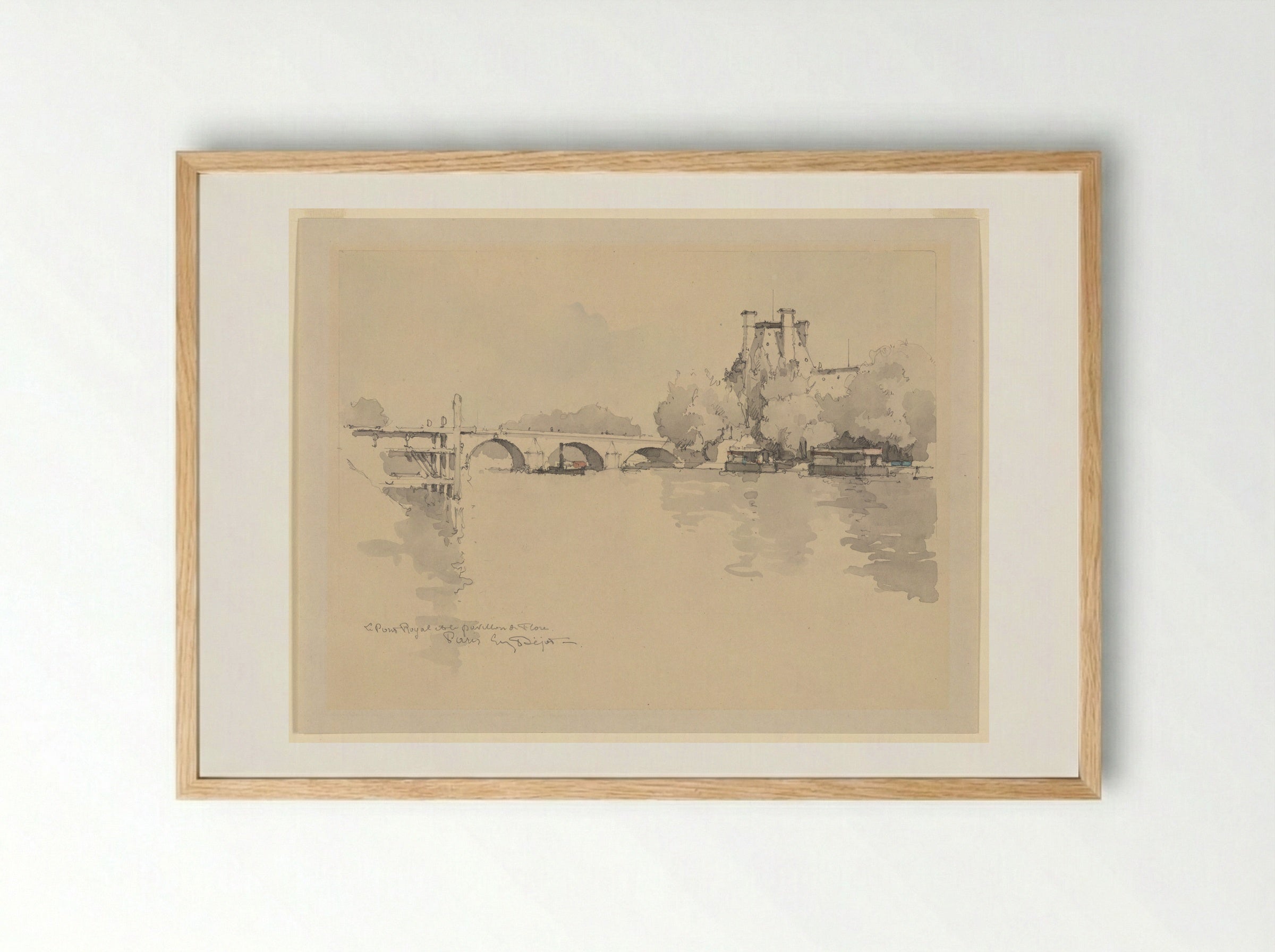 View of the Seine, near the Pont Royal and Pavillon de Flore - Eugène Béjot - Framed Print Wood