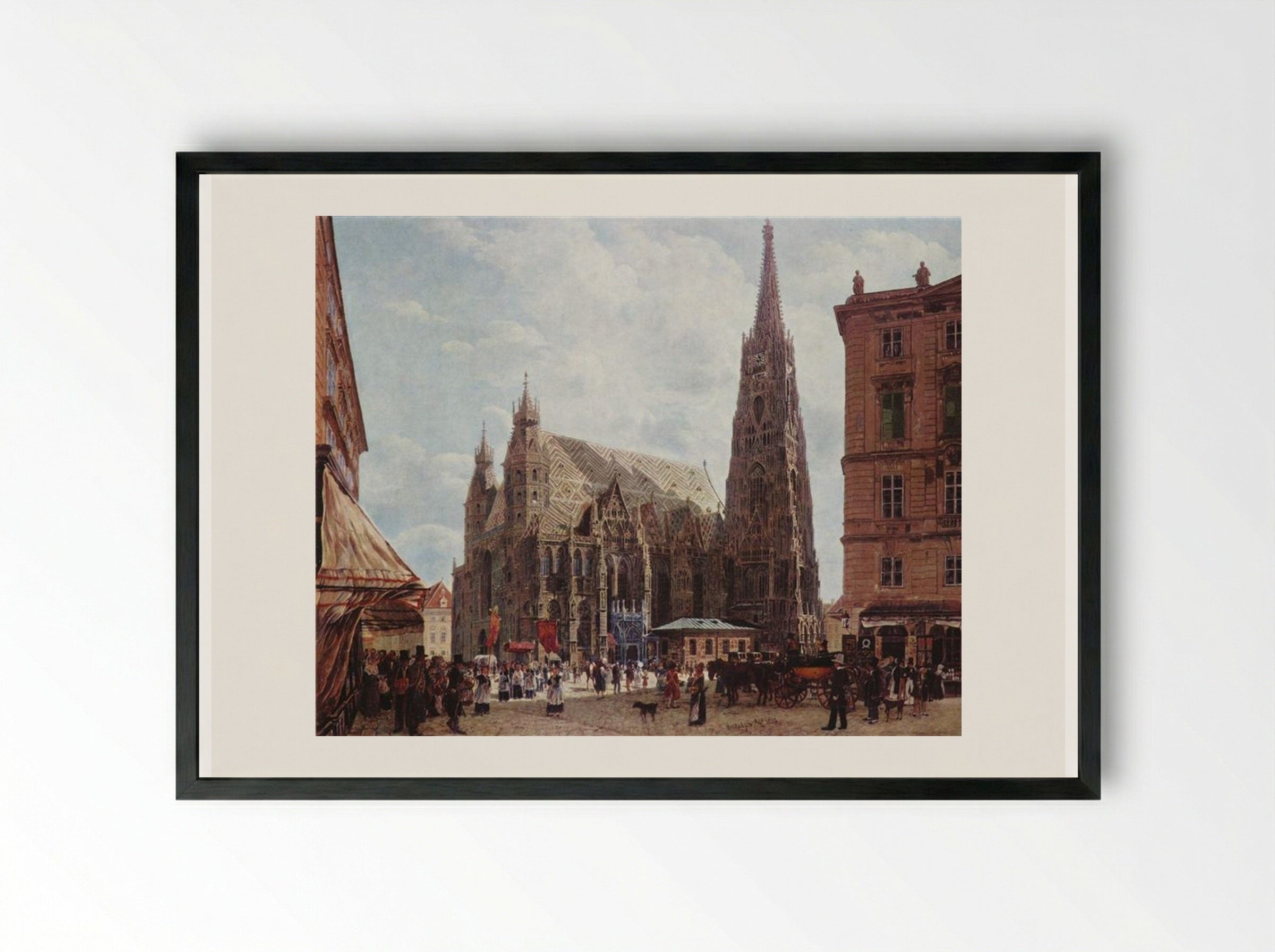 View of the Stephansdom from Stock im Eisen Platz - Rudolf von Alt - Framed Print Black
