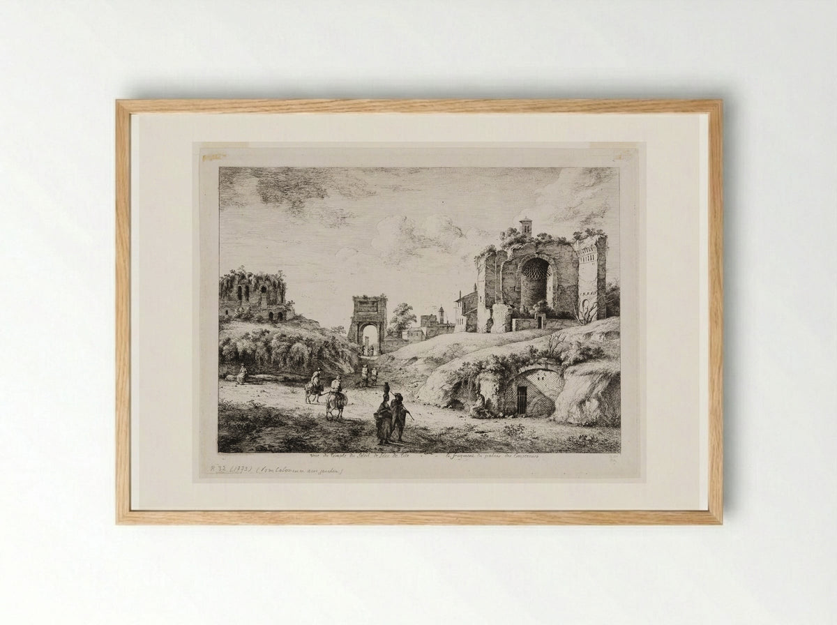 View of the Temple of the Sun, the Arch of Titus, and a Fragment of the Palace of Emperors - Jean-Jacques de Boissieu - Framed Print Wood