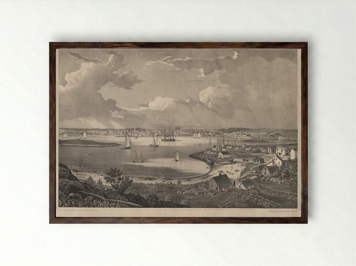 View of the Town of Gloucester, Mass. - Fitz Henry Lane - Framed Print Dark Wood