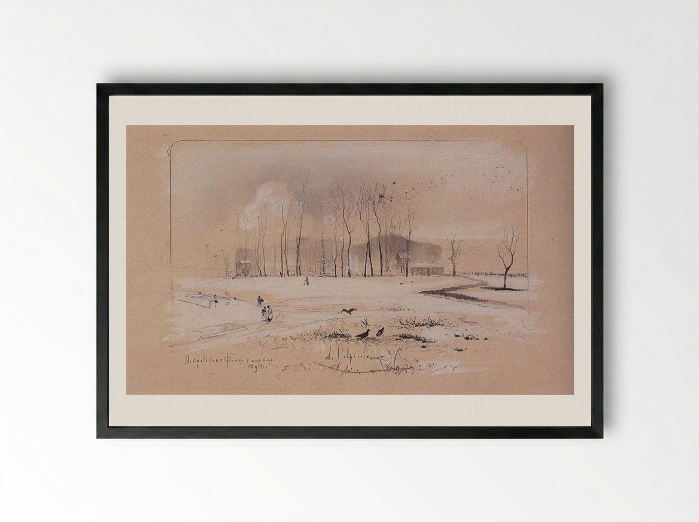View of the Village Pokrovskoye-Fili - Aleksey Savrasov - Framed Print Black