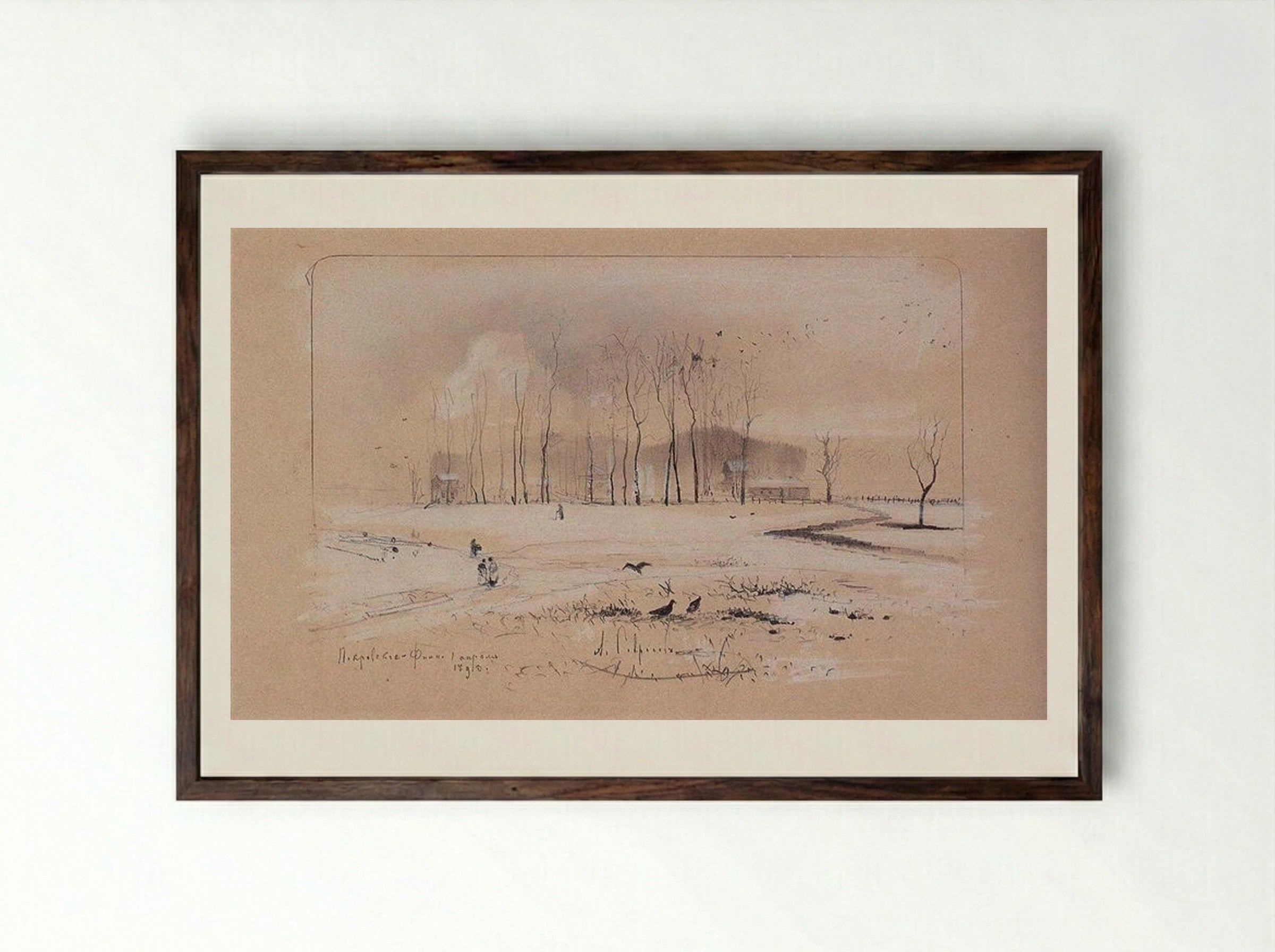 View of the Village Pokrovskoye-Fili - Aleksey Savrasov - Framed Print Dark Wood