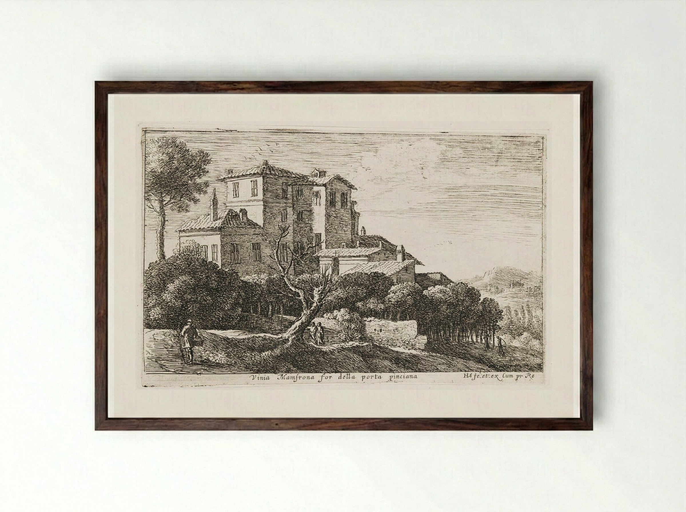 View of the Vineyard of the Villa Mamsrona - Herman van Swanevelt - Framed Print Dark Wood
