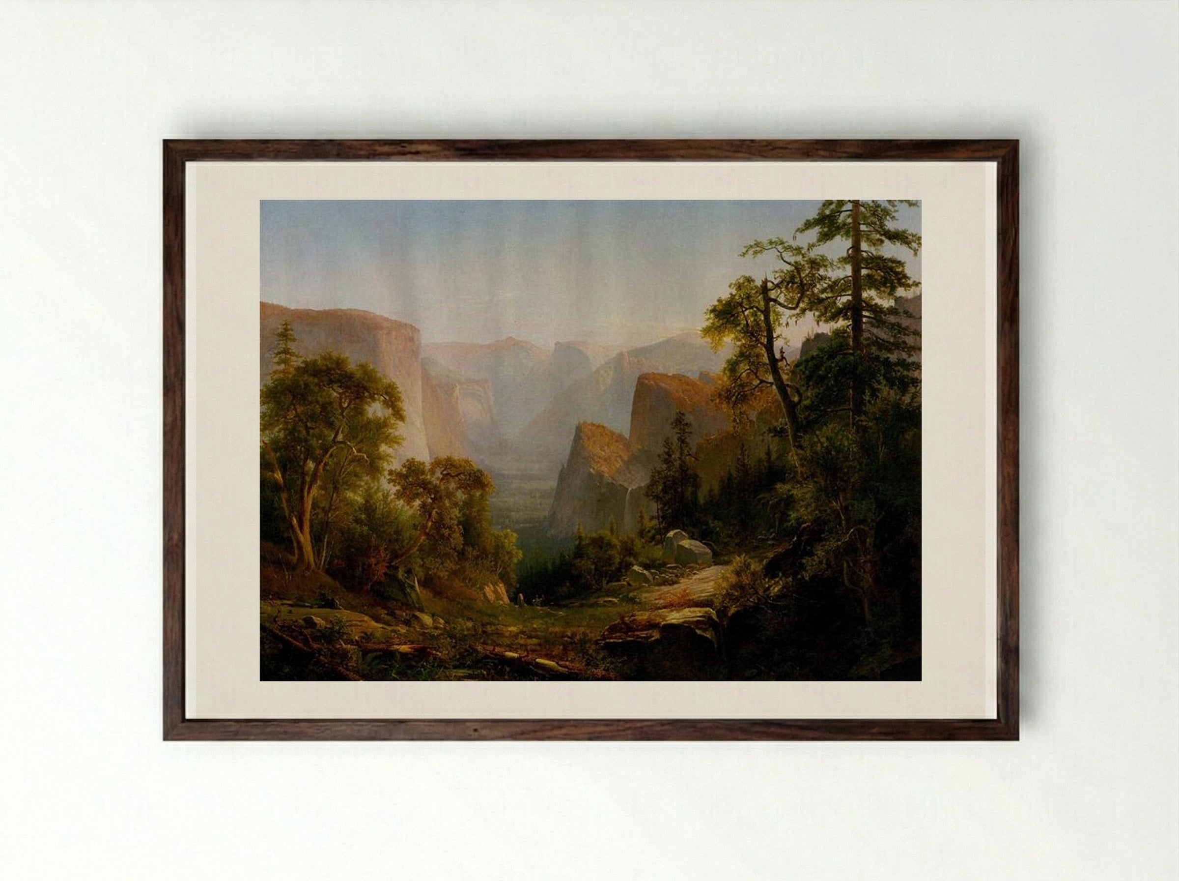 View of the Yosemite Valley, in California - Thomas Hill - Framed Print Dark Wood