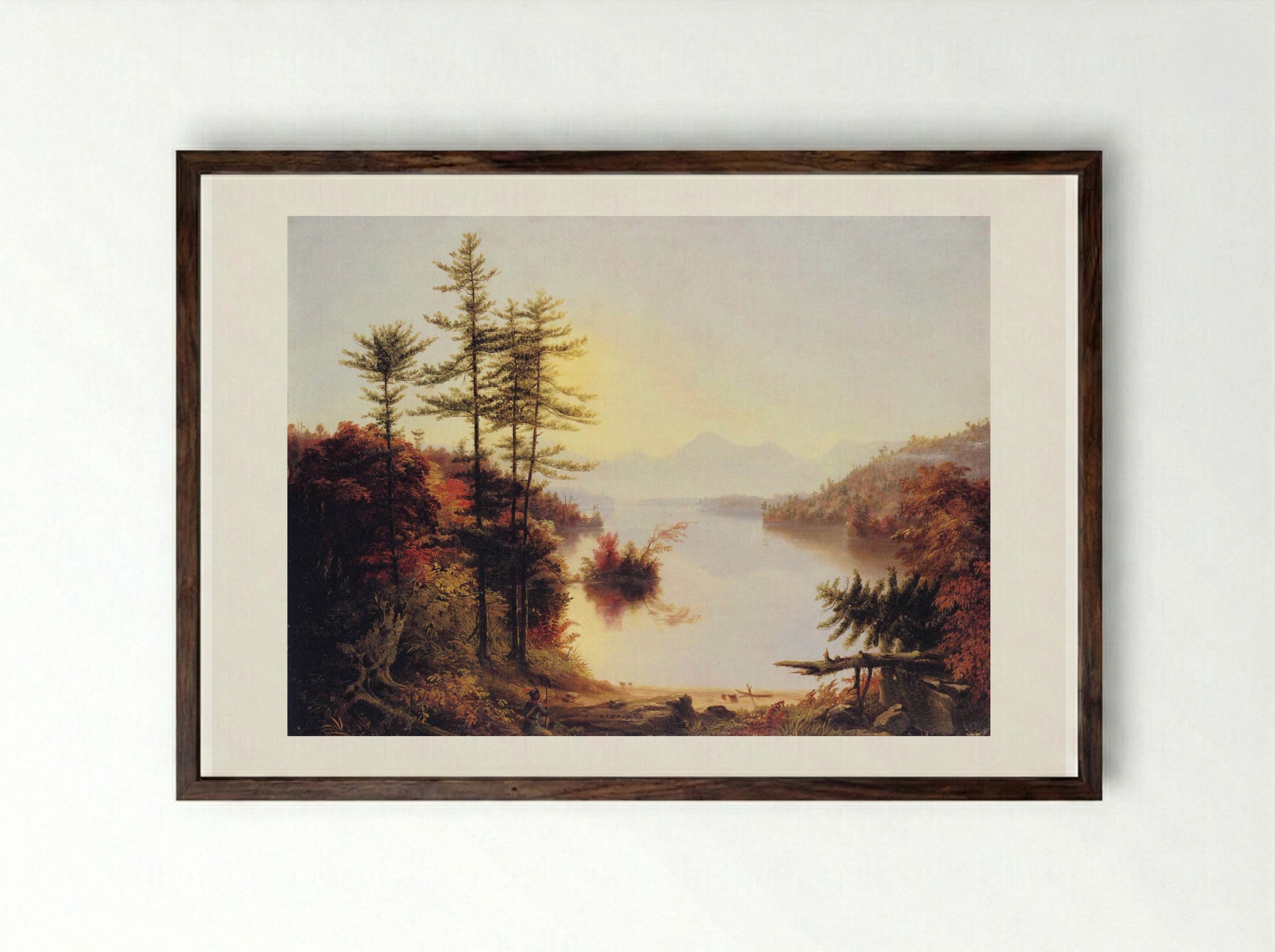 View on Lake Winnipiseogee - Thomas Cole - Framed Print Dark Wood
