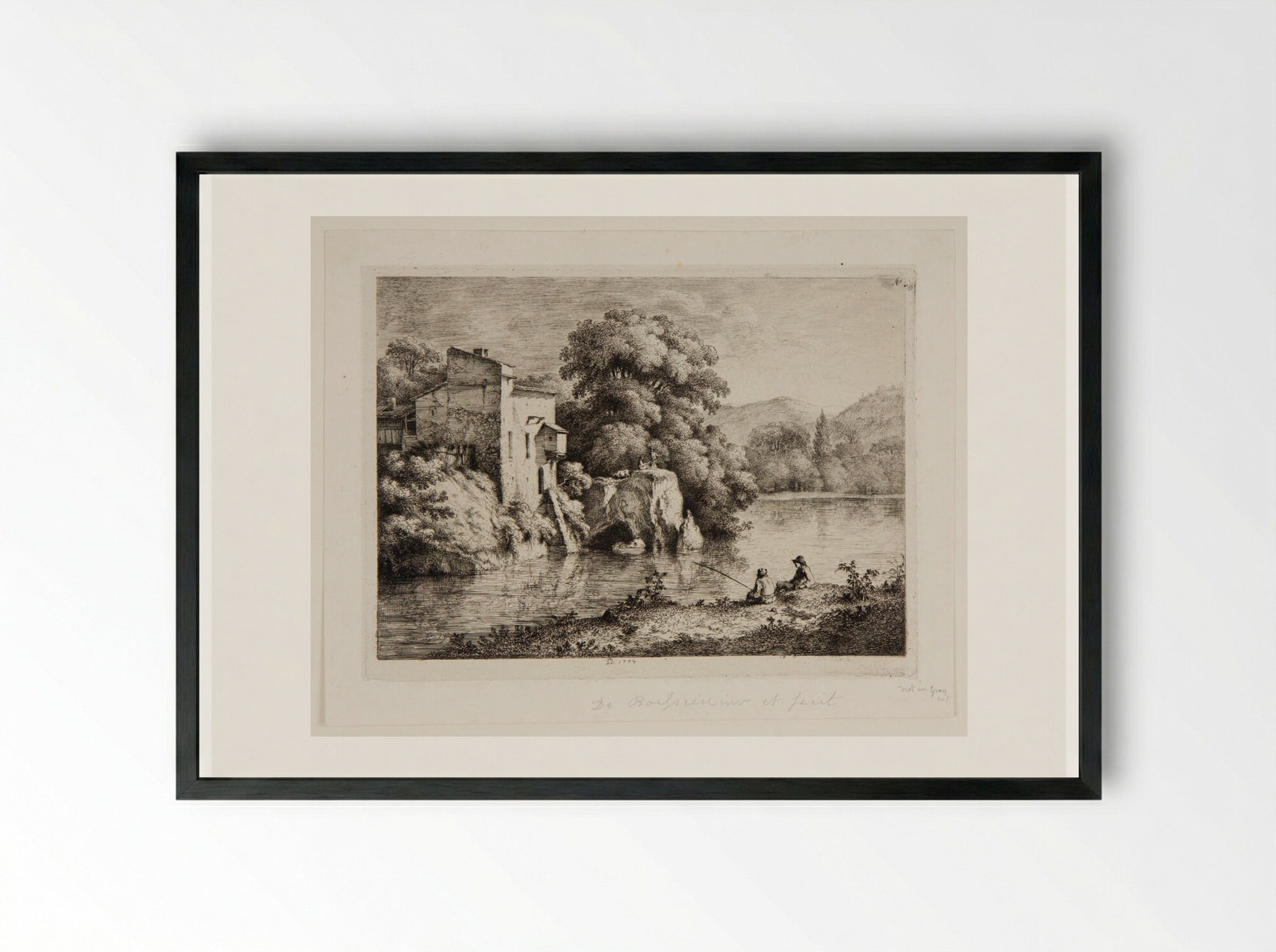 View on the Banks of the River Ain - Jean-Jacques de Boissieu - Framed Print Black