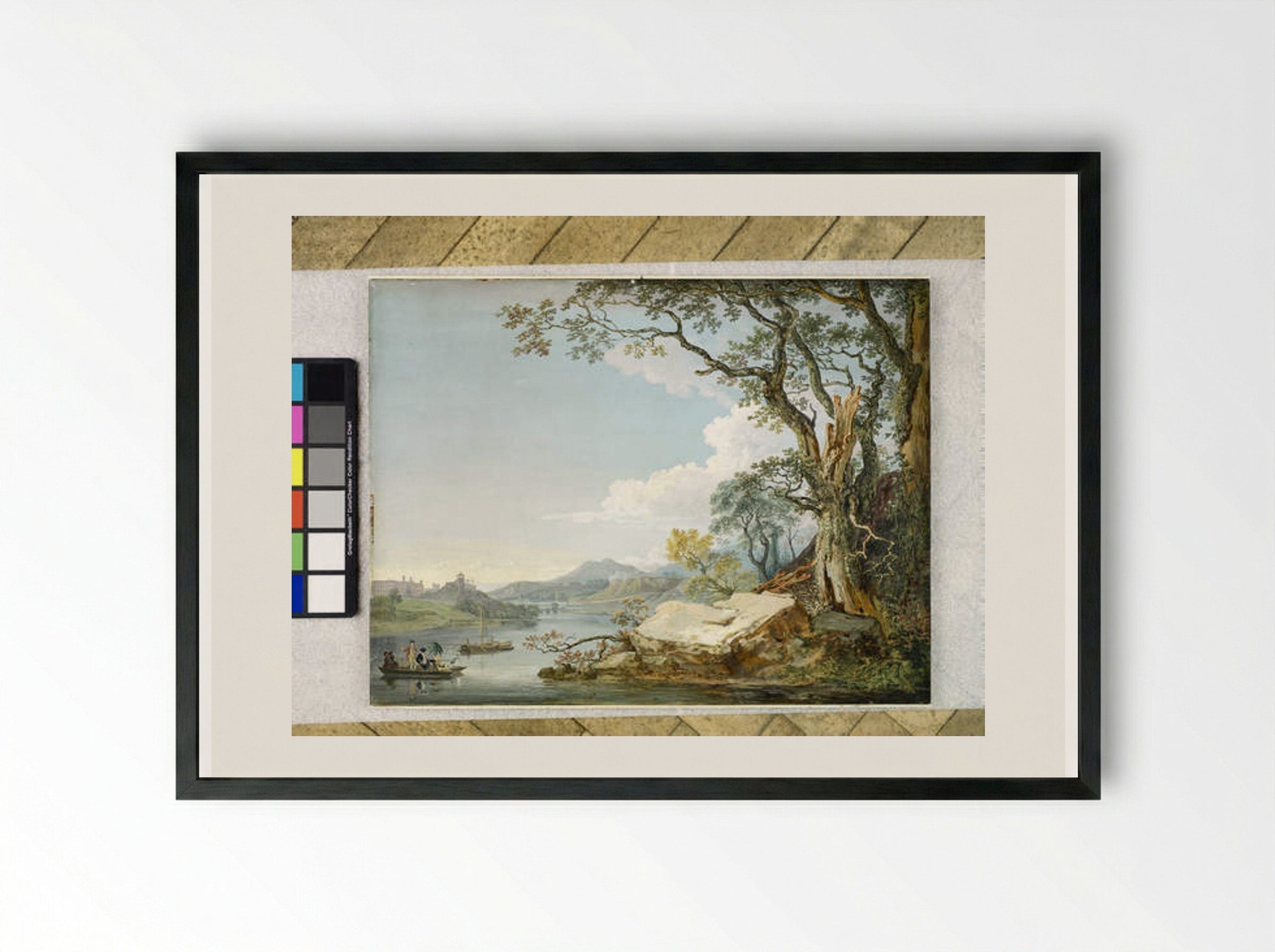 View up Neath River from the House at Briton Ferry in Glamorgan Shire - Paul Sandby - Framed Print Black