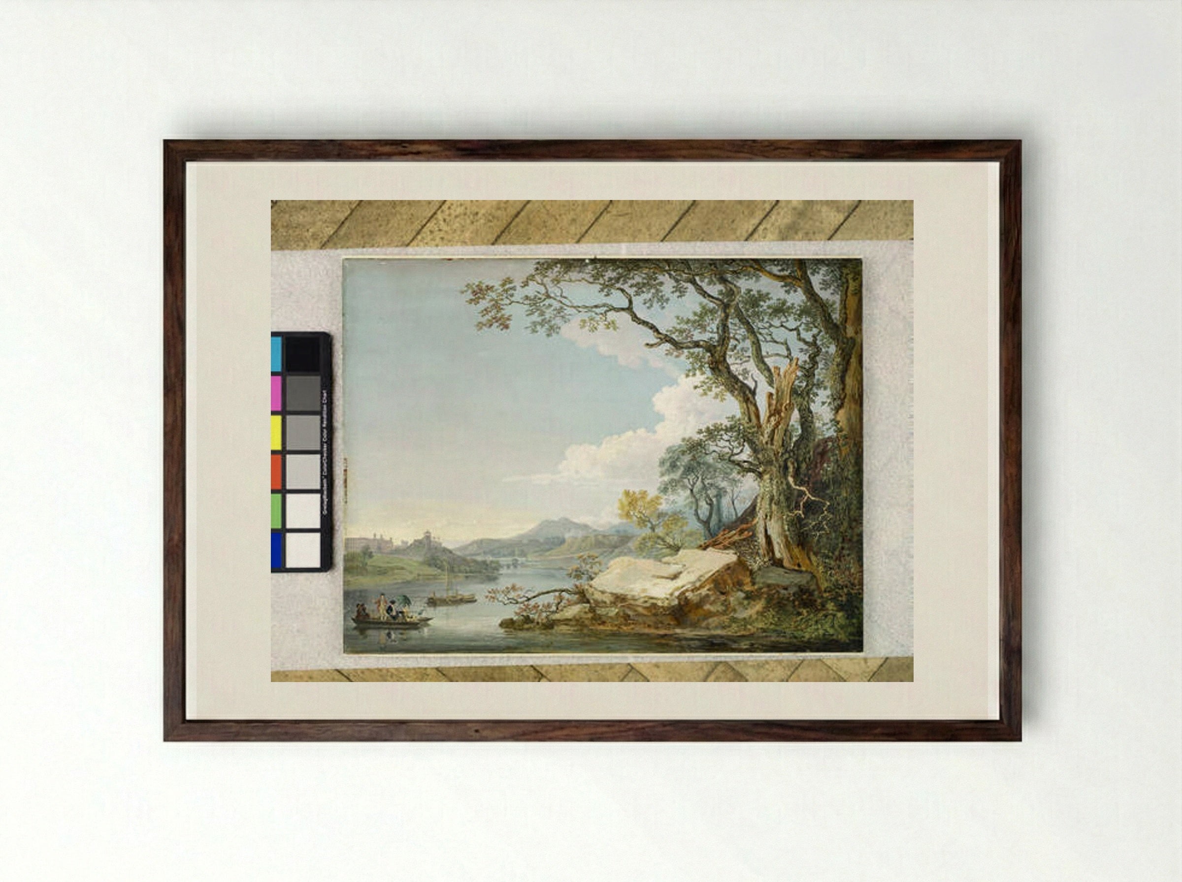 View up Neath River from the House at Briton Ferry in Glamorgan Shire - Paul Sandby - Framed Print Dark Wood