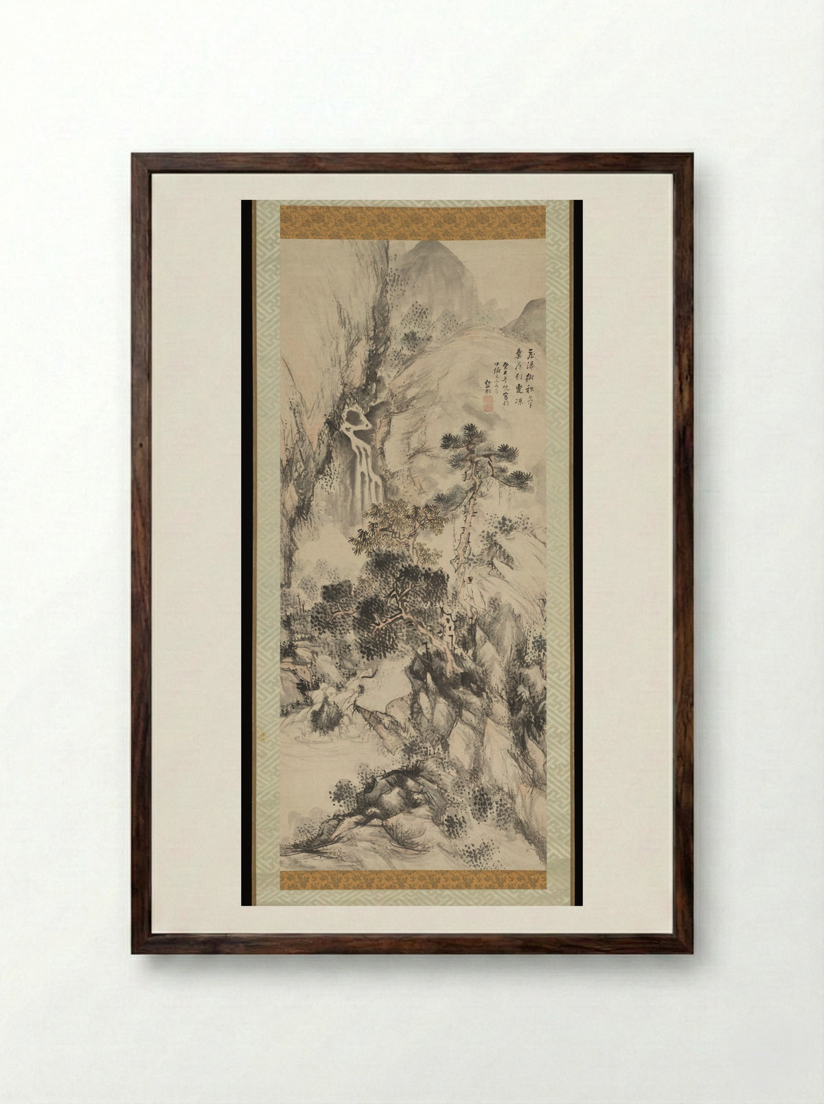 Viewing a Waterfall - Kushiro Unsen - Framed Print Dark Wood