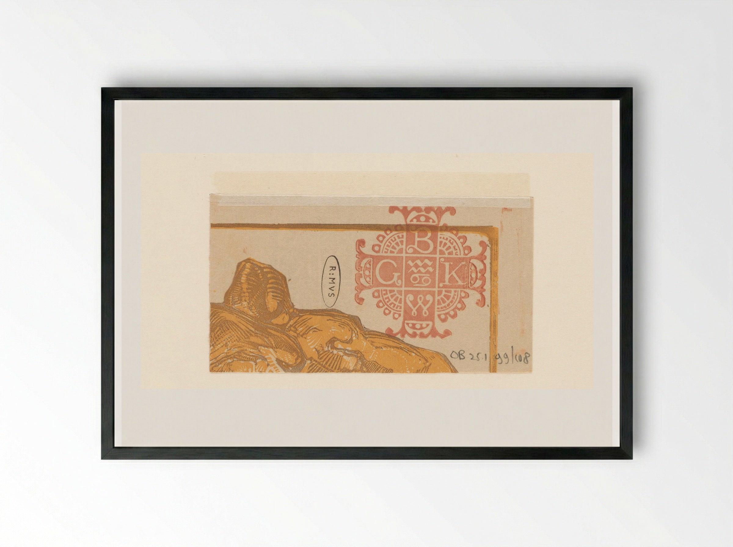 Vignet met letters B, K, W en G en deel van kop van leeuw - Bernard Willem Wierink - Framed Print Black