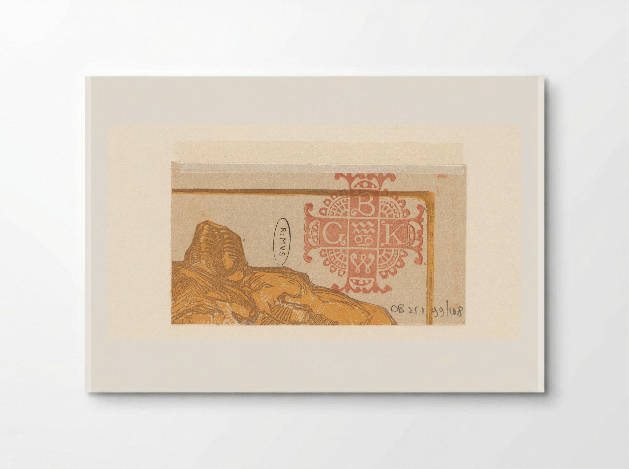Vignet met letters B, K, W en G en deel van kop van leeuw - Bernard Willem Wierink - Poster