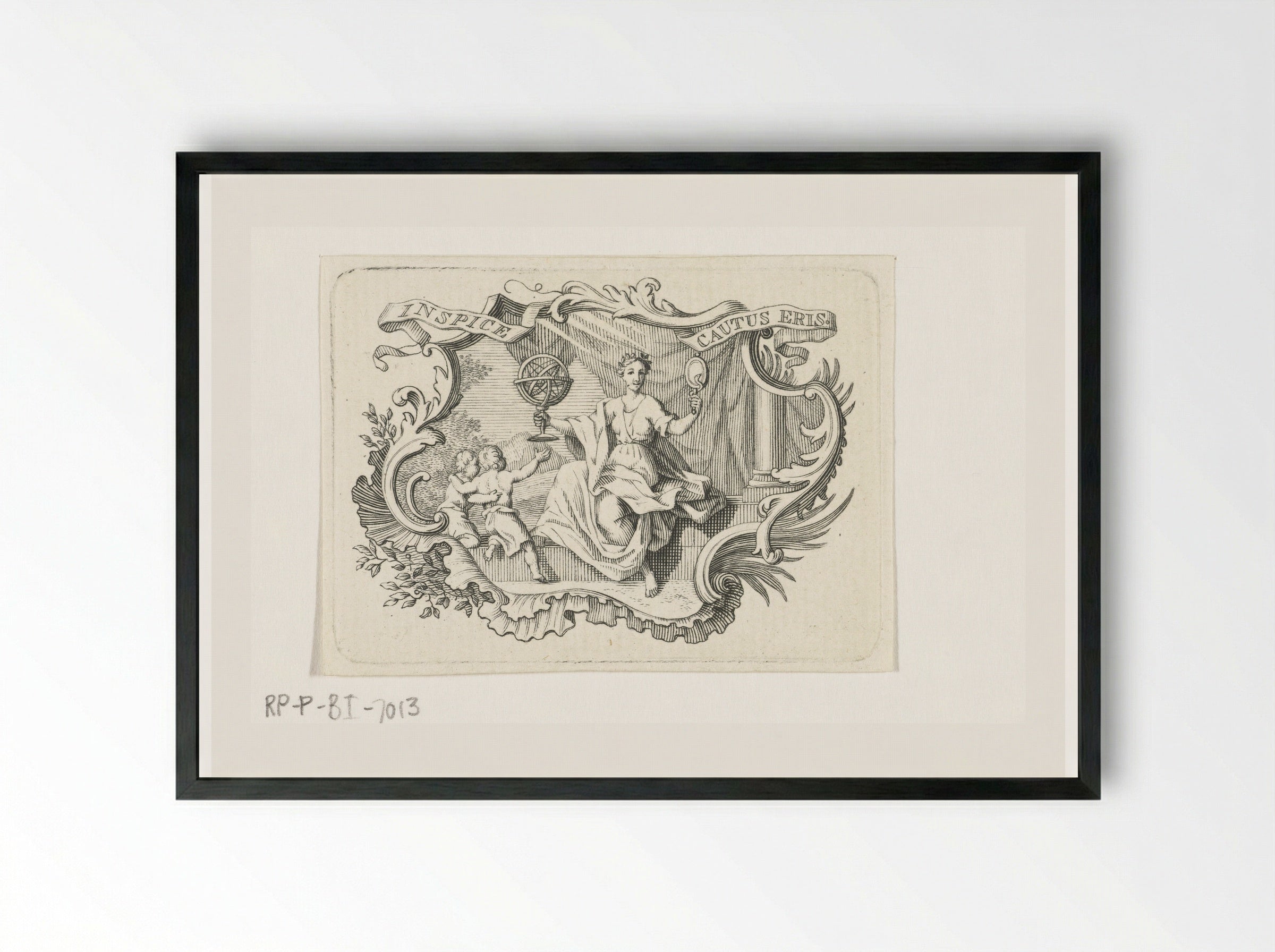 Vignet met personificatie van Voorzichtigheid in cartouche - Abraham Delfos - Framed Print Black