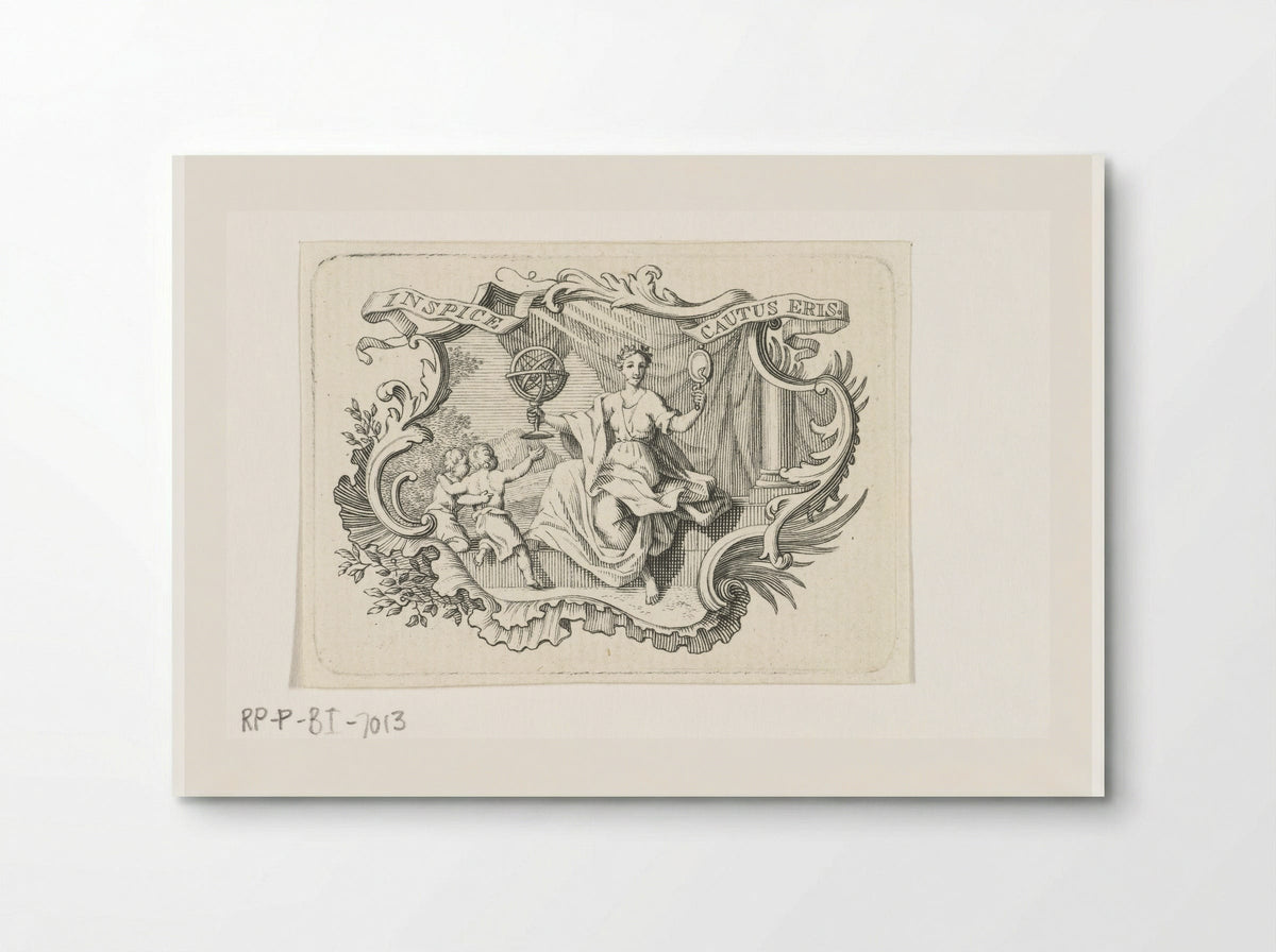 Vignet met personificatie van Voorzichtigheid in cartouche - Abraham Delfos - Poster