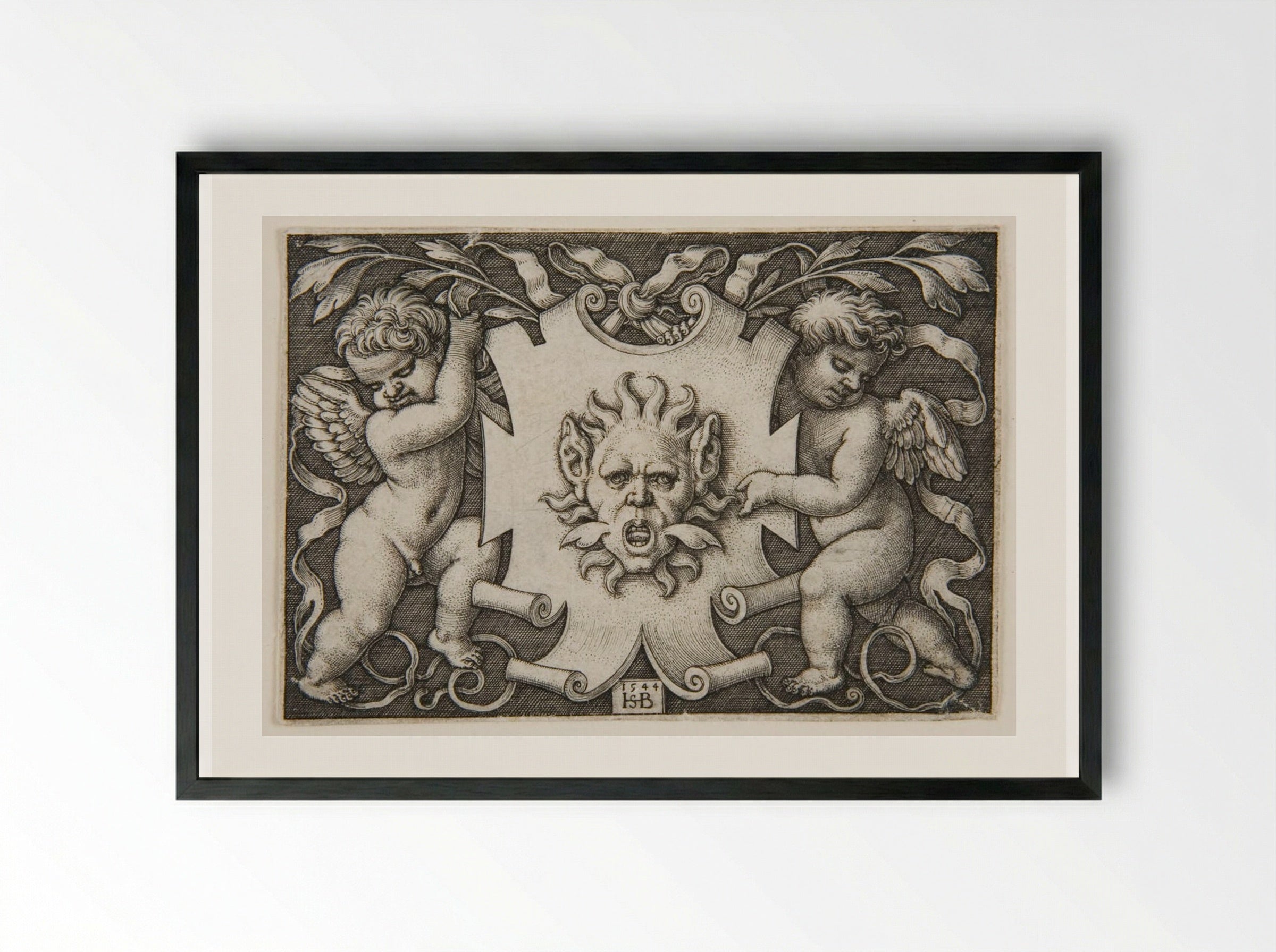 Vignette with a Mask - Sebald Beham - Framed Print Black