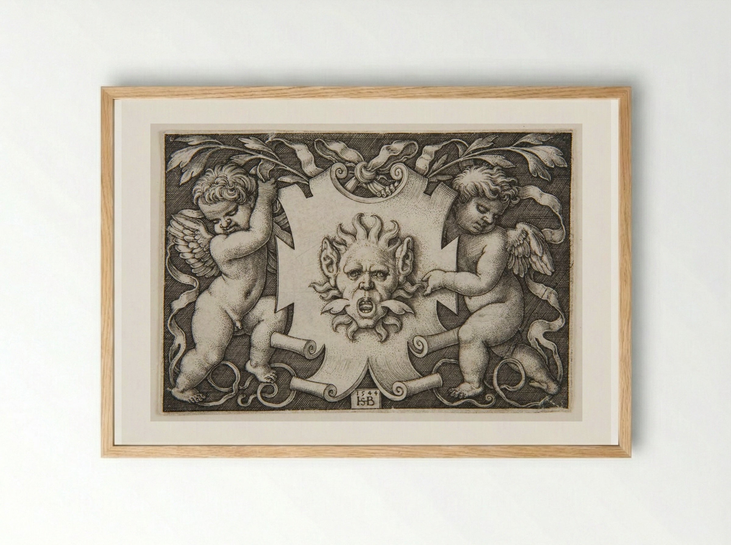 Vignette with a Mask - Sebald Beham - Framed Print Wood