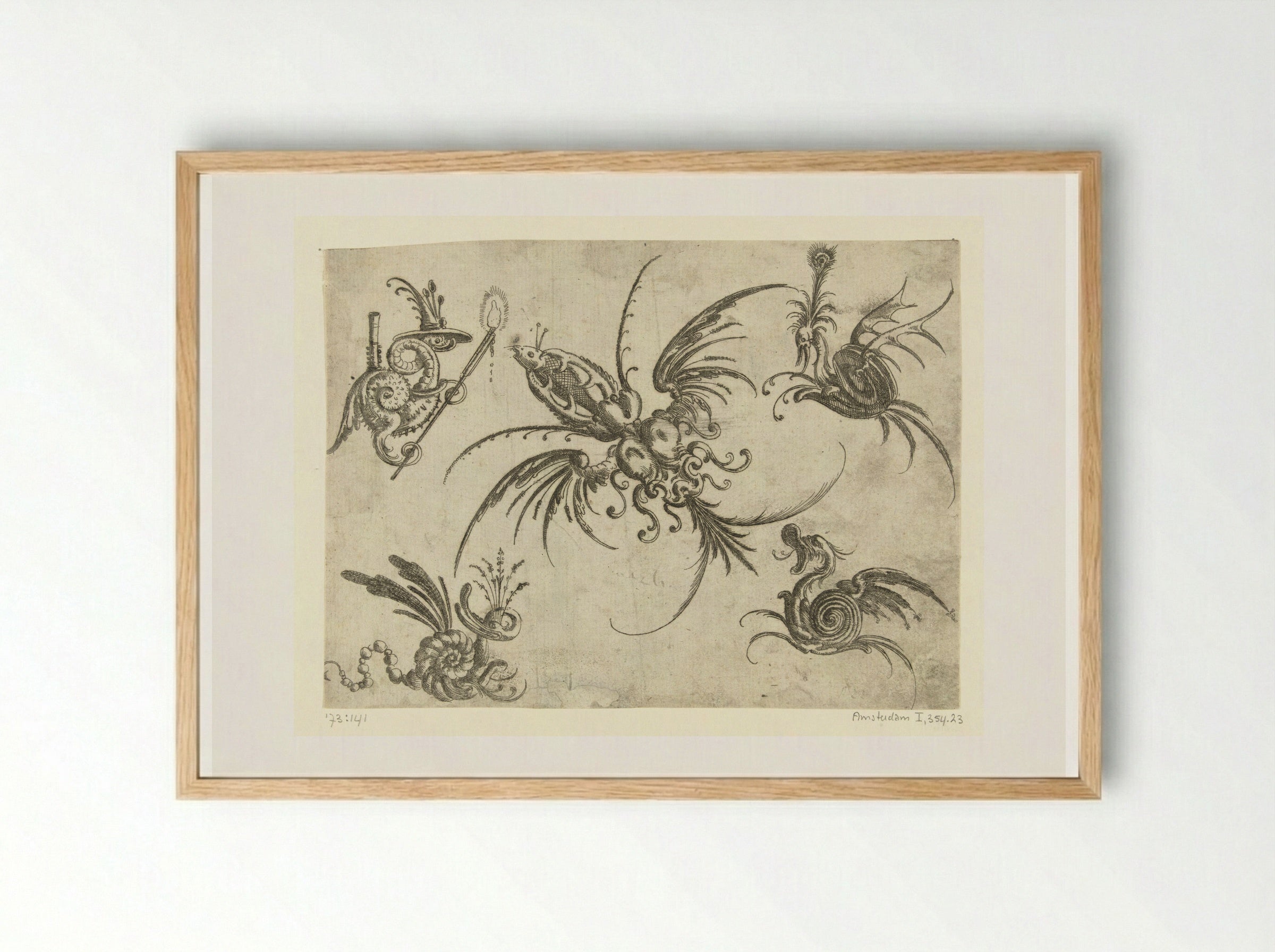 Vijf fantastische dieren - Christoph Jamnitzer - Framed Print Wood