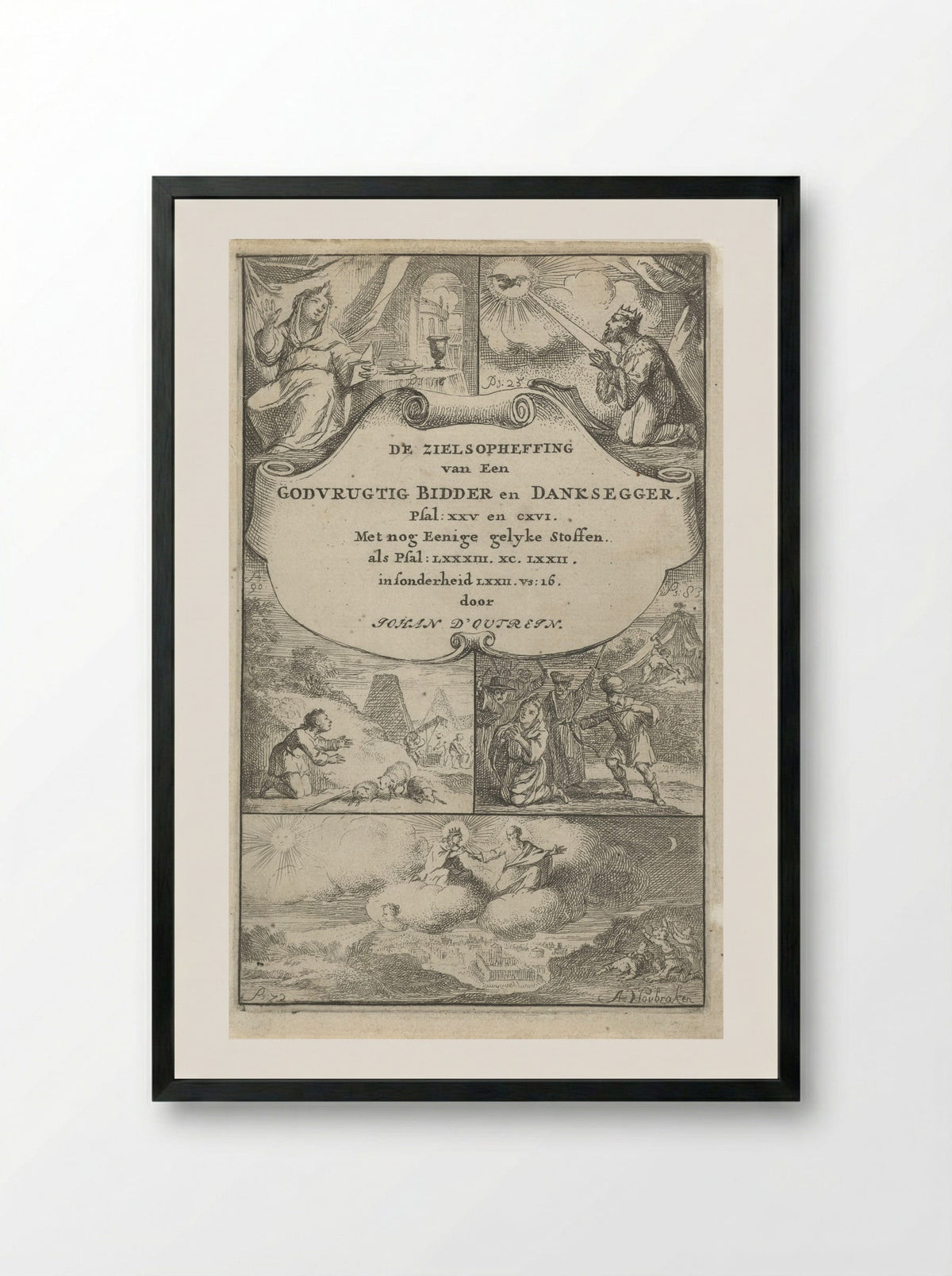 Vijf uitbeeldingen van psalmen - Arnold Houbraken - Framed Print Black