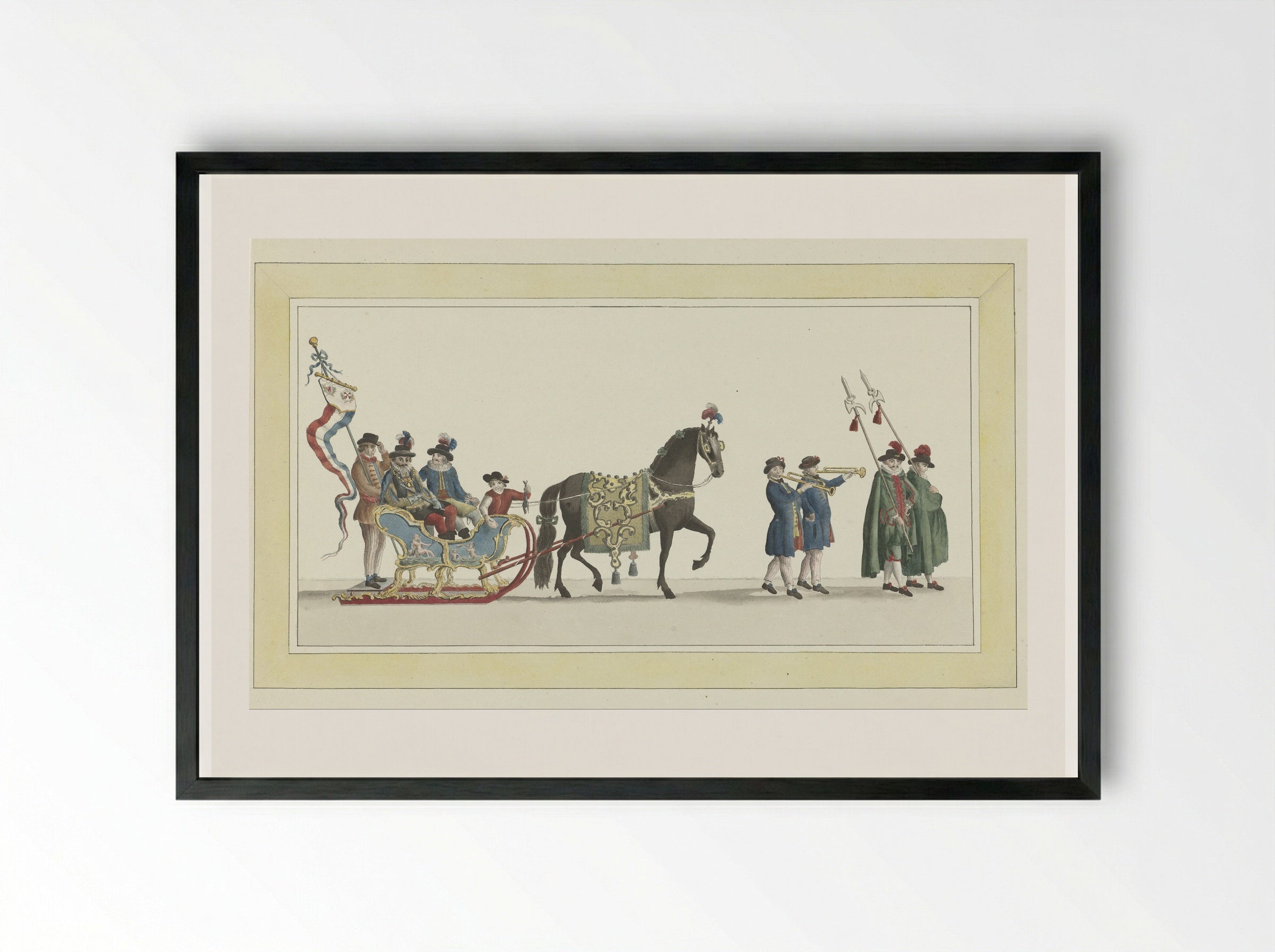 Vijfde slede (The Fifth Sleigh) - Abraham Delfos - Framed Print Black