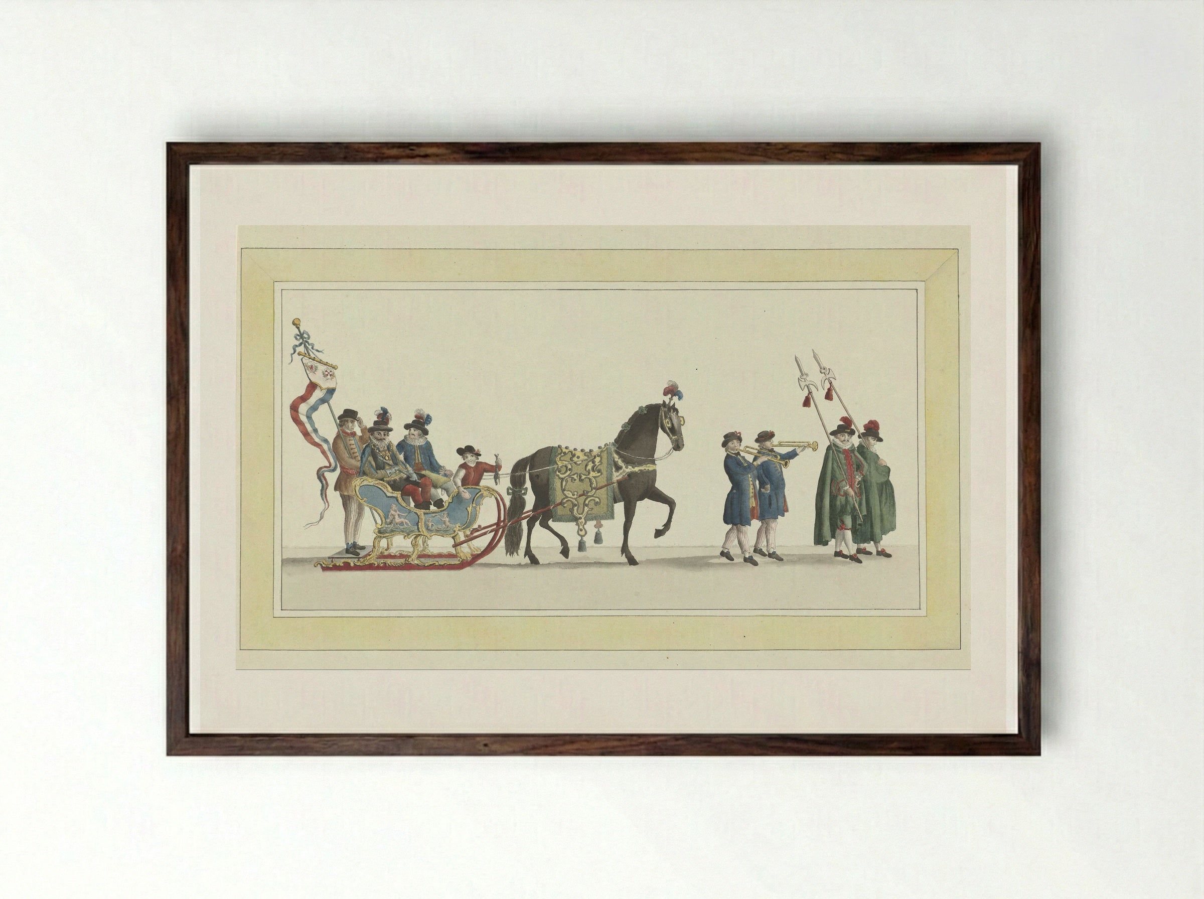 Vijfde slede (The Fifth Sleigh) - Abraham Delfos - Framed Print Dark Wood