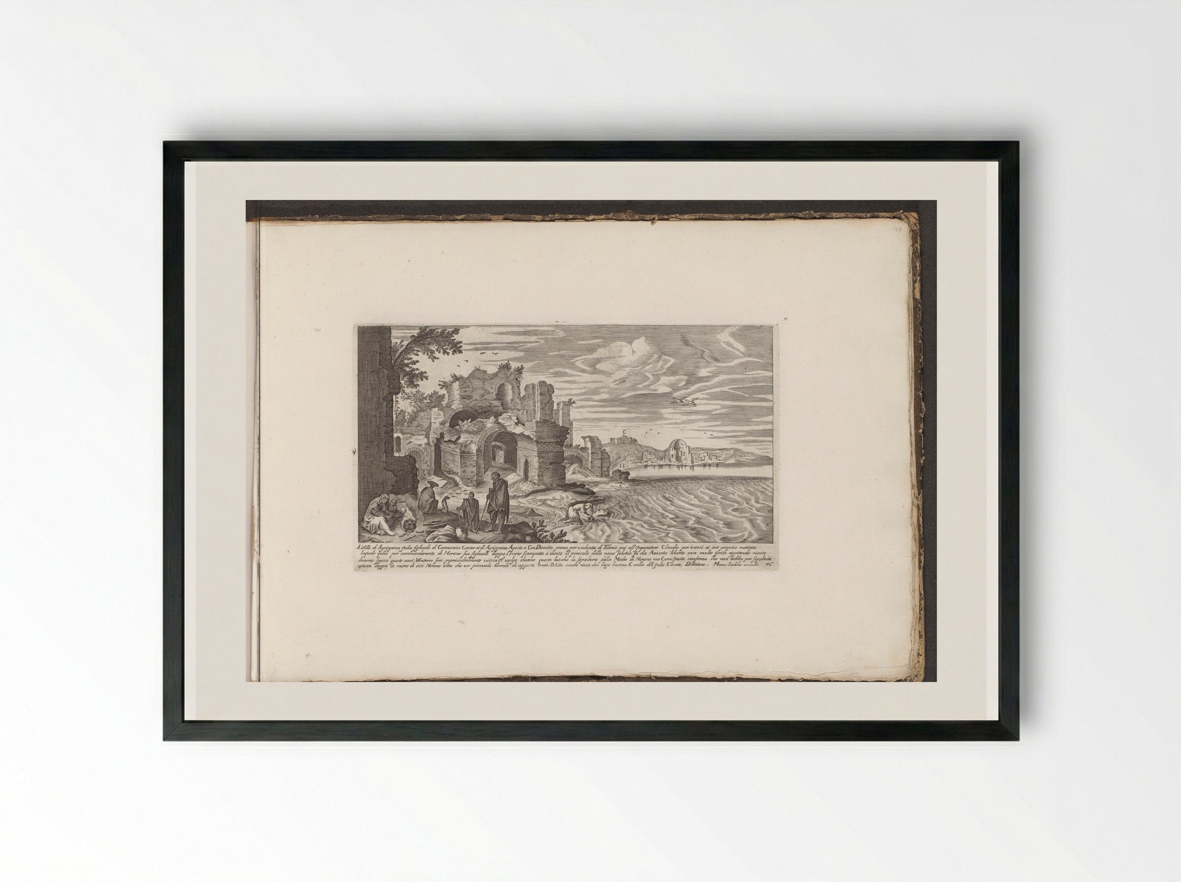 Villa of Agrippina at Lake Lucrinus - Giovanni Giacomo de' Rossi - Framed Print Black