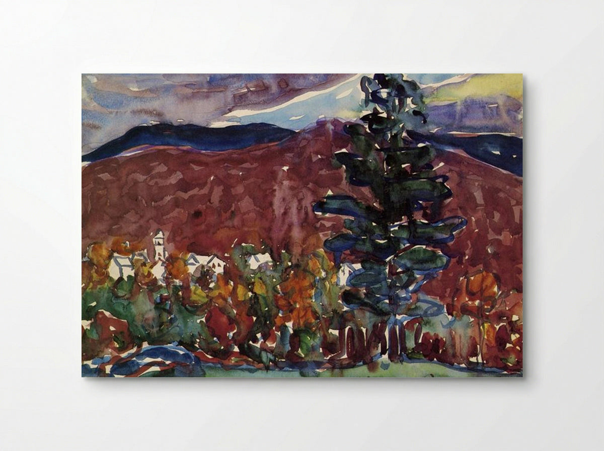 Village Against Purple Mountain - Maurice Prendergast - Poster