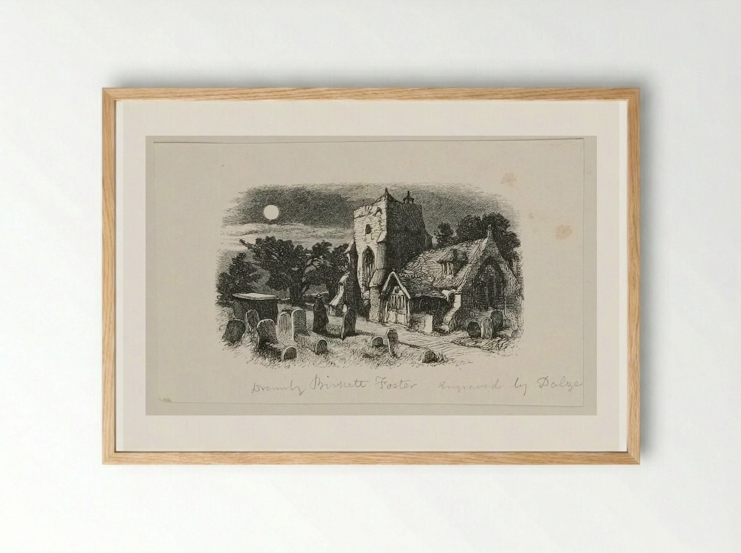 Village Church and Graveyard - Edward Dalziel - Framed Print Wood