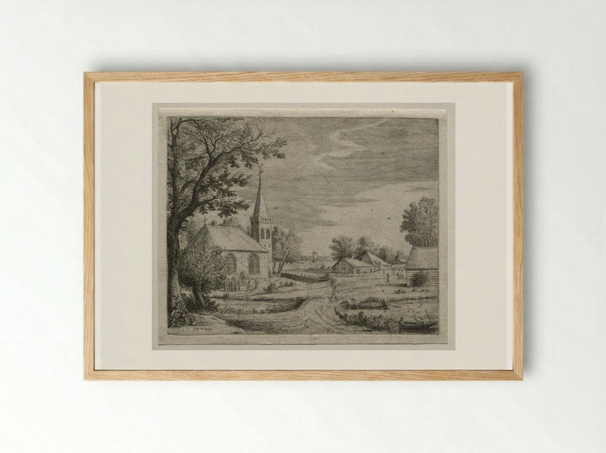 Village Church - Jan van Goyen - Framed Print Wood