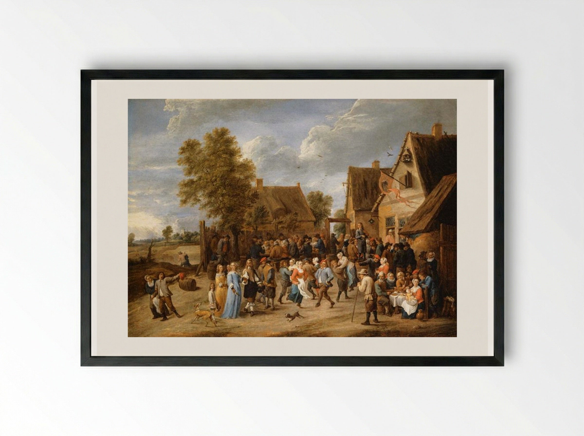 Village Revel with Aristocratic Couple - David Teniers the Younger - Framed Print Black