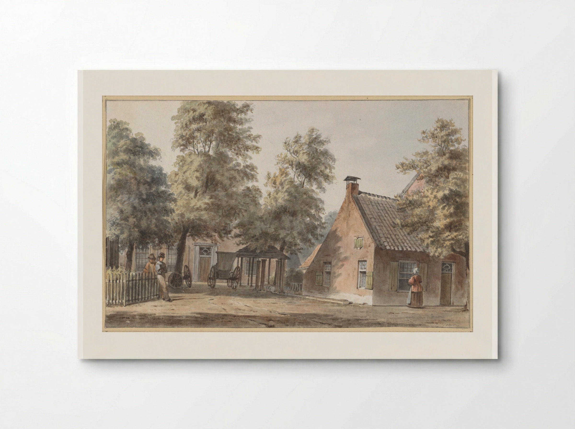 Village Scene with Two Men Leaning Against a Fence - Hendrik Abraham Klinkhamer - Poster