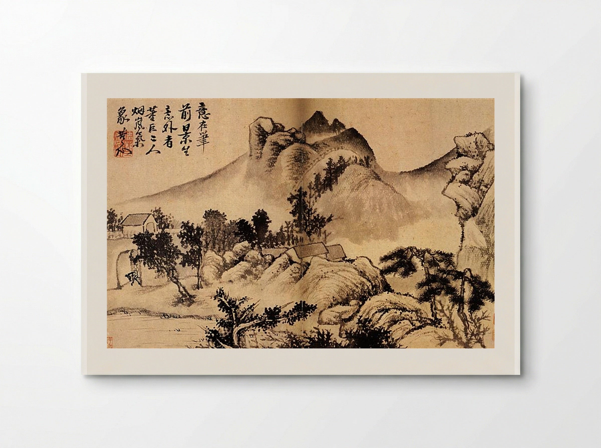 Village at the foot of the mountains - Shitao - Poster