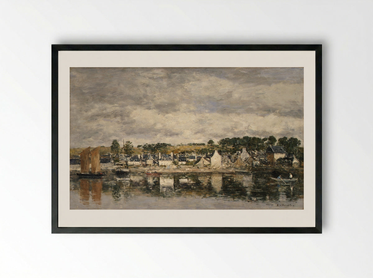 Village by a River - Eugène Boudin - Framed Print Black
